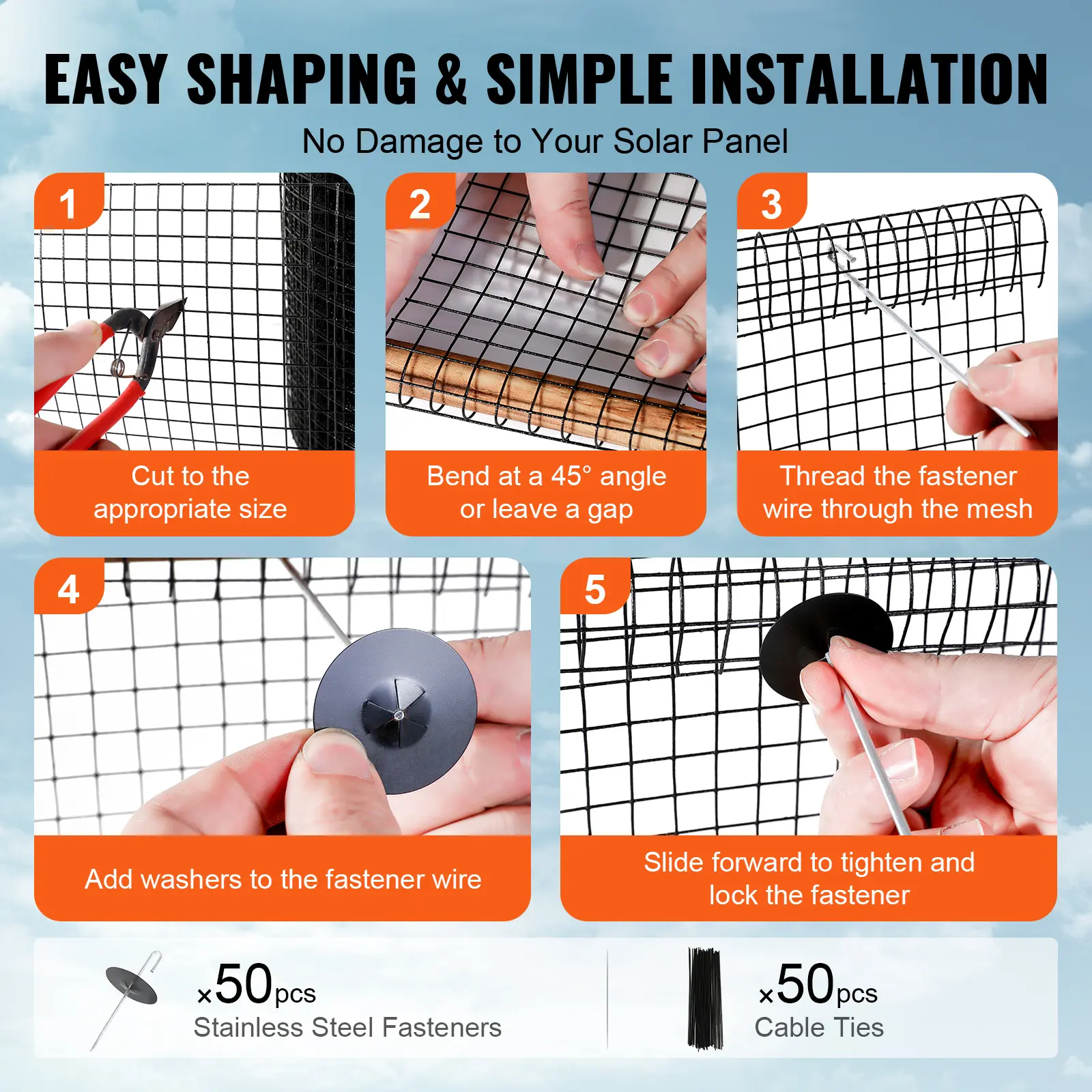 SucceBuy Solar Panel Bird Guard Critter Guard Roll Kit Stainless Steel Fastener Solar Panel Rustproof PVC Coating Wire Roll Mesh