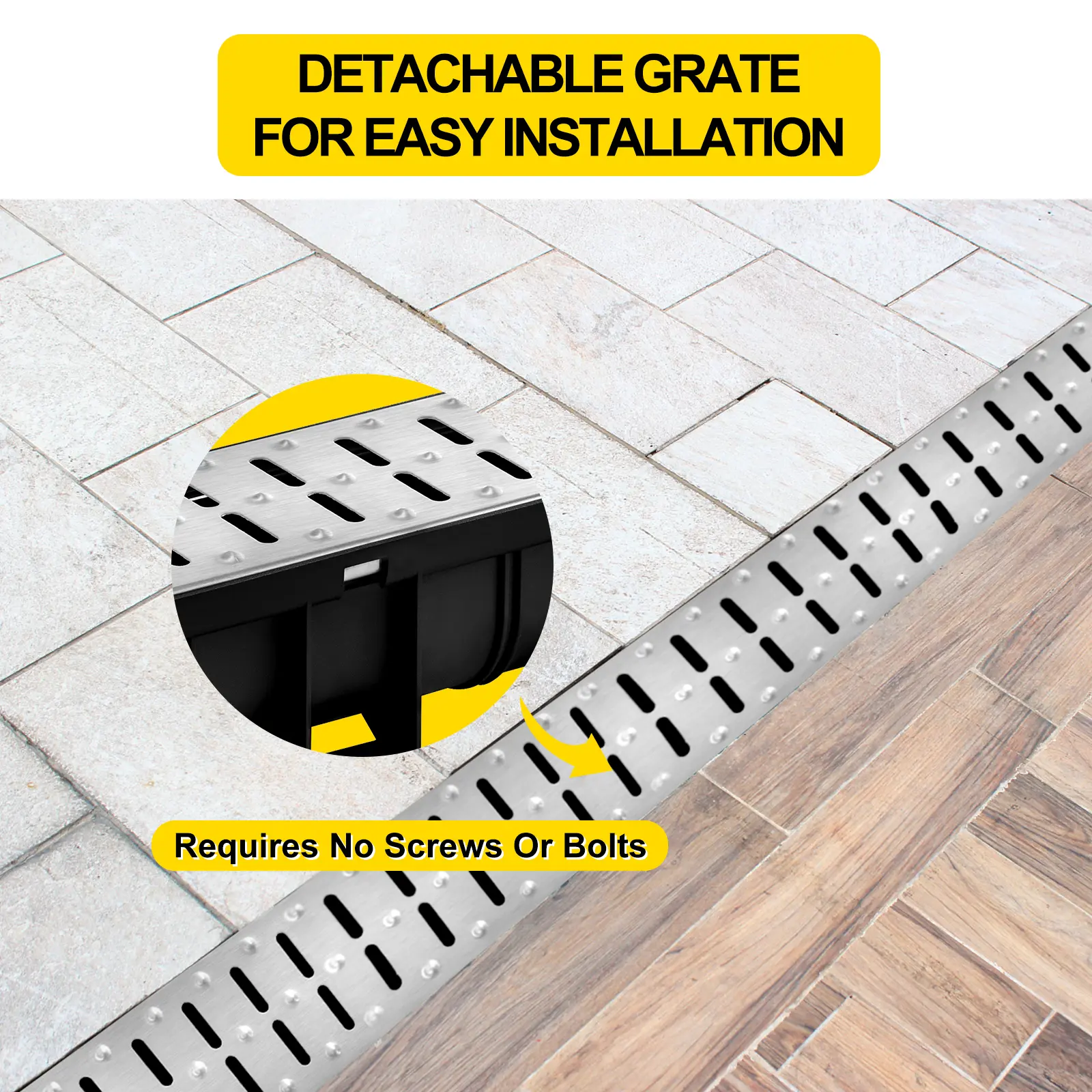 SucceBuy 3/5 Pcs Floor Trench Drain Driveway Channel Drainage Stainless Steel HDPE Bathroom Shower Long Drainage Floor  Cover