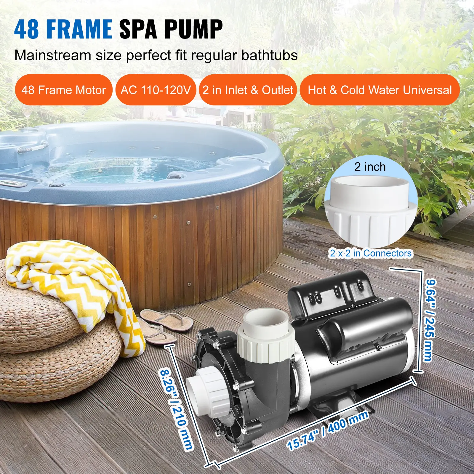 SucceBuy 2 Speed SPA Pump 48/56-Frame AC110-120V SPA Pump 1.5HP/3HP/4HP High Speed 2'' Port 90° Rotational Interface for Hot Tub