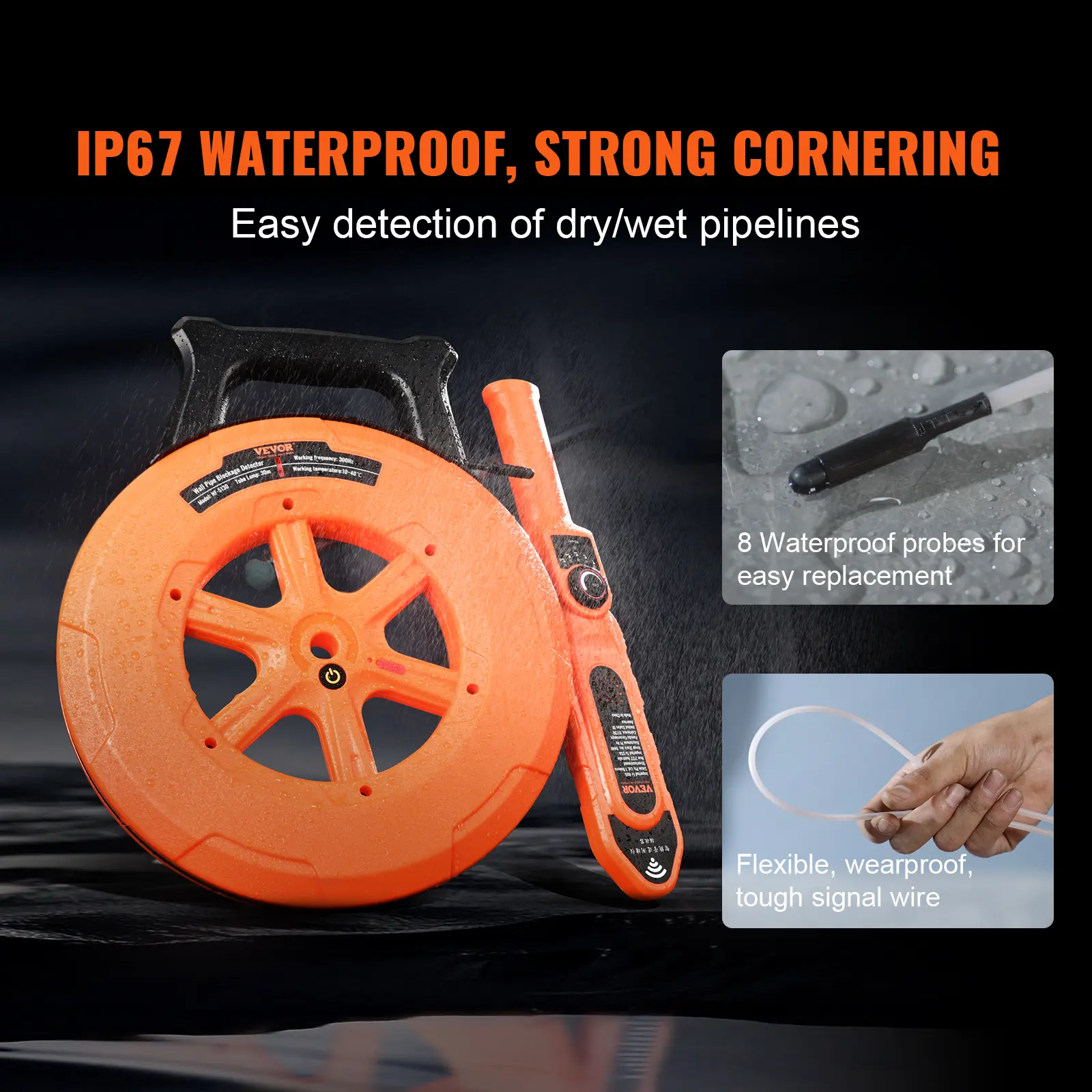 SucceBuy Pipe Locators 30m Underground P67 Waterproof Pipe Blockage Detector Sewer Wall Scanner Plumbing Tool for Plastic Metal