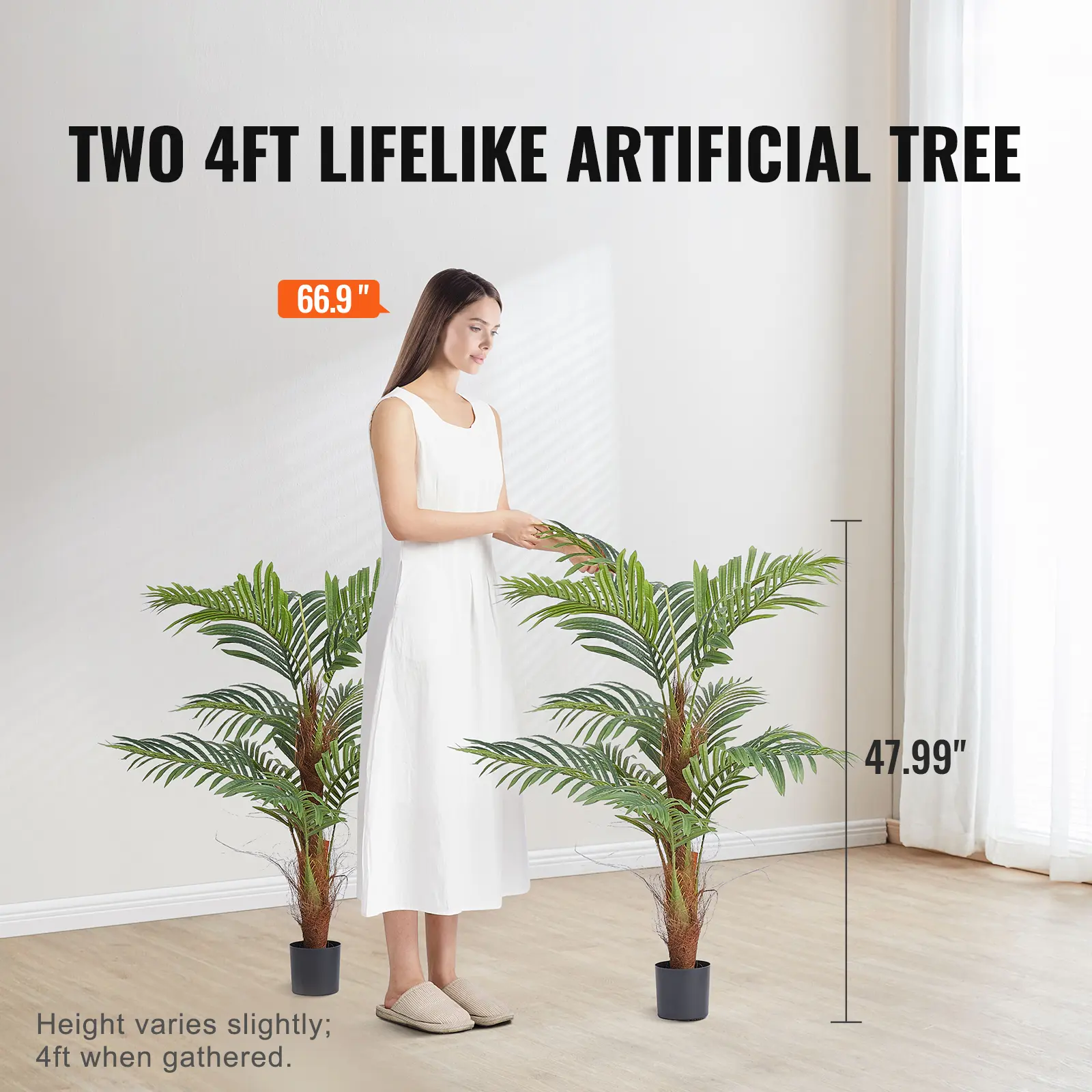 SucceBuy Artificial Palm Tree 4/5/6 FT Faux Plant Secure PE Material & Anti-Tip Tilt Protection Low-Maintenance Plant for Home