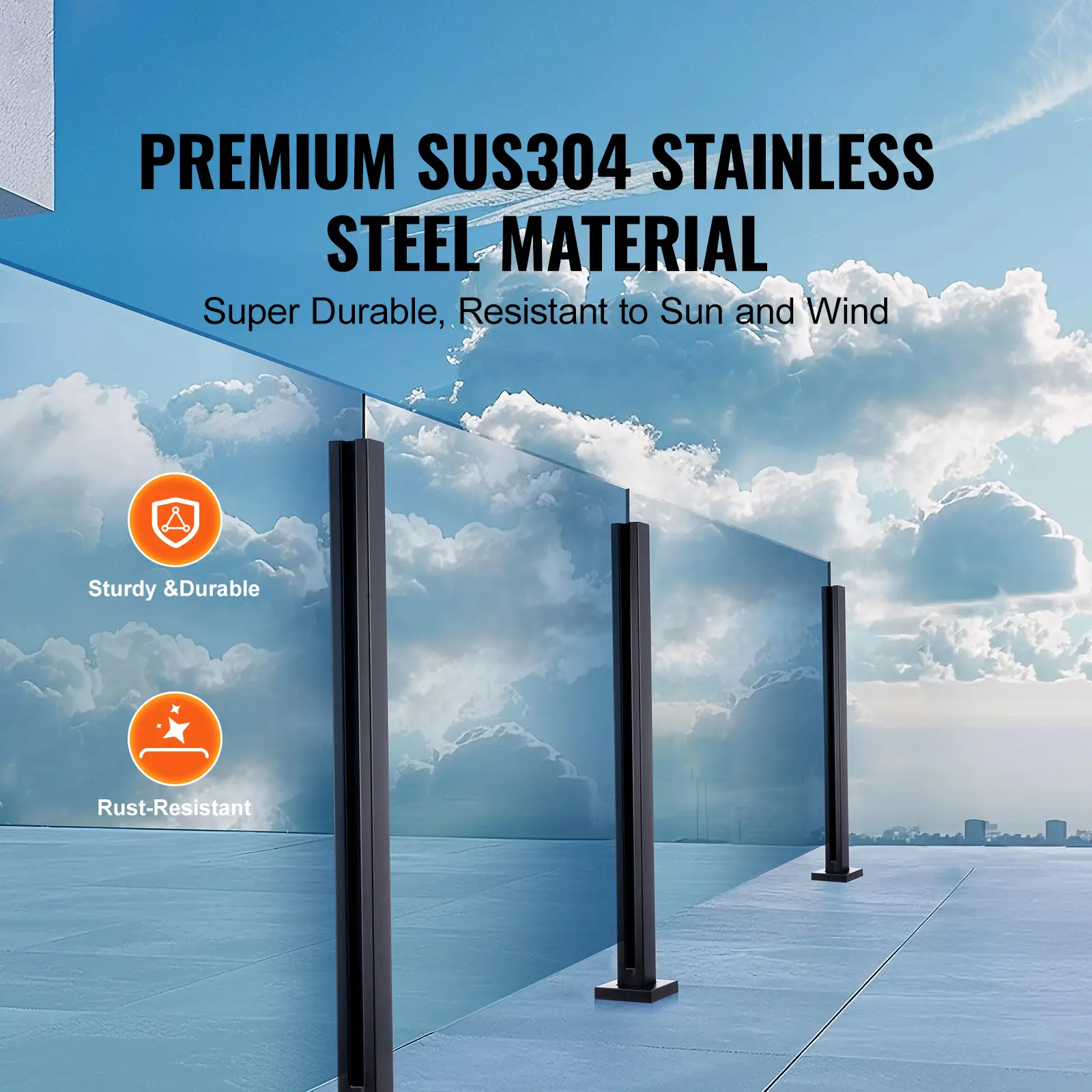 SucceBuy Glass Clamp, 41.34" Height Glass Railing Bracket for 0.39 "-0.47 " Thickness Tempered Glass,  Stainless Steel Clamp