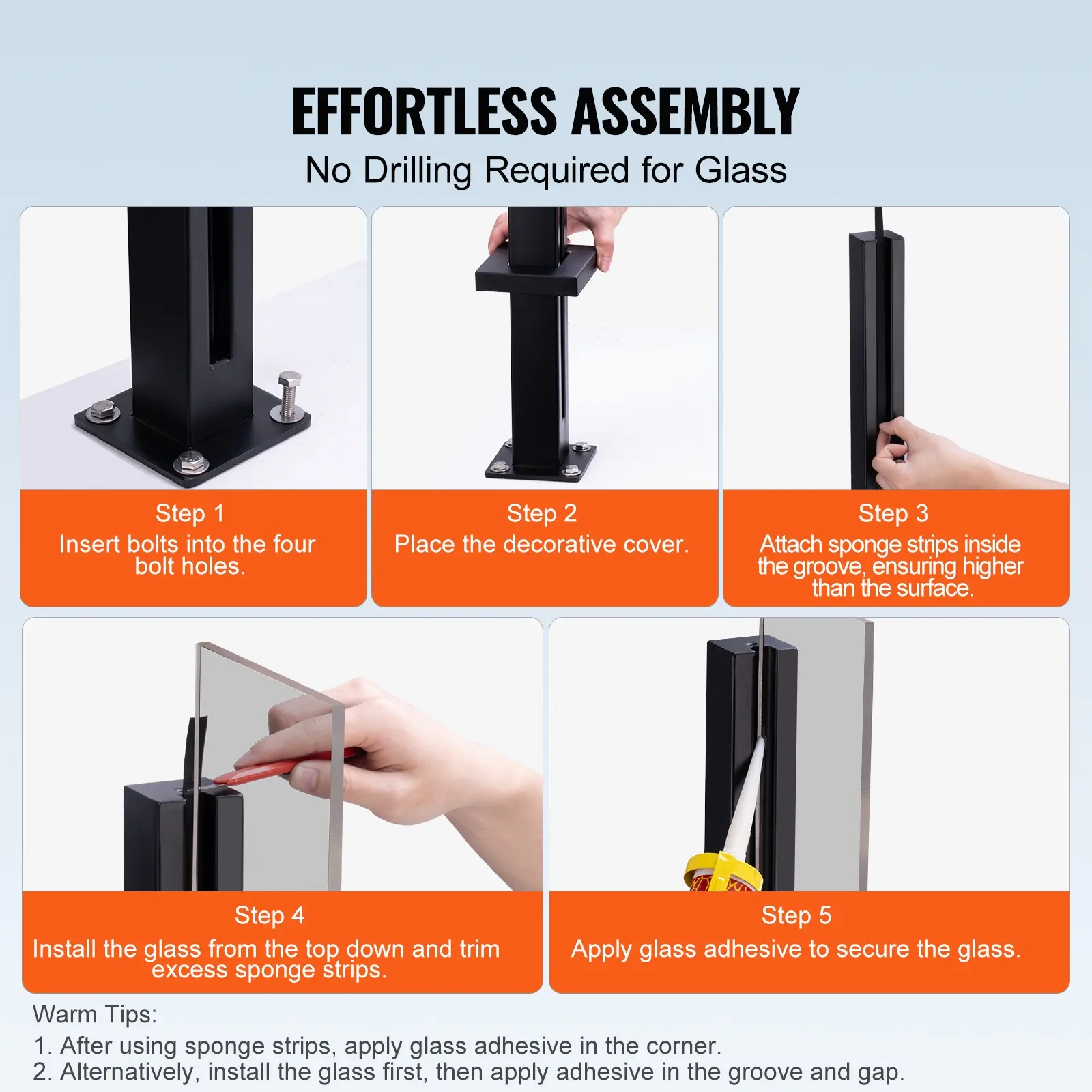 SucceBuy Glass Clamp, 41.34" Height Glass Railing Bracket for 0.39 "-0.47 " Thickness Tempered Glass,  Stainless Steel Clamp