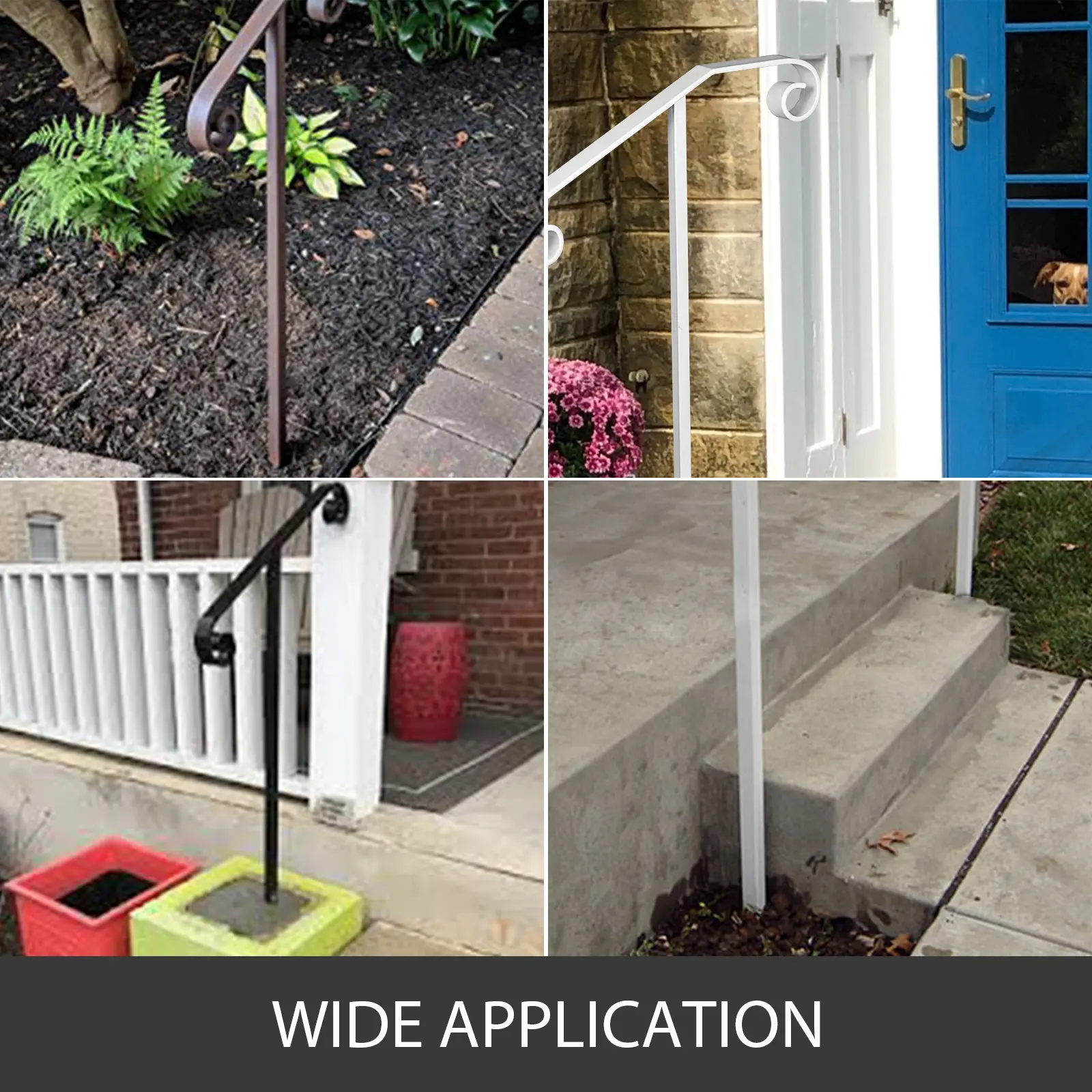 SucceBuy Single Post Wrought Iron Handrail  Post Mount Step Grab Supports in Ground Long Post Fits 1 or 2 Steps Grab Rail Single