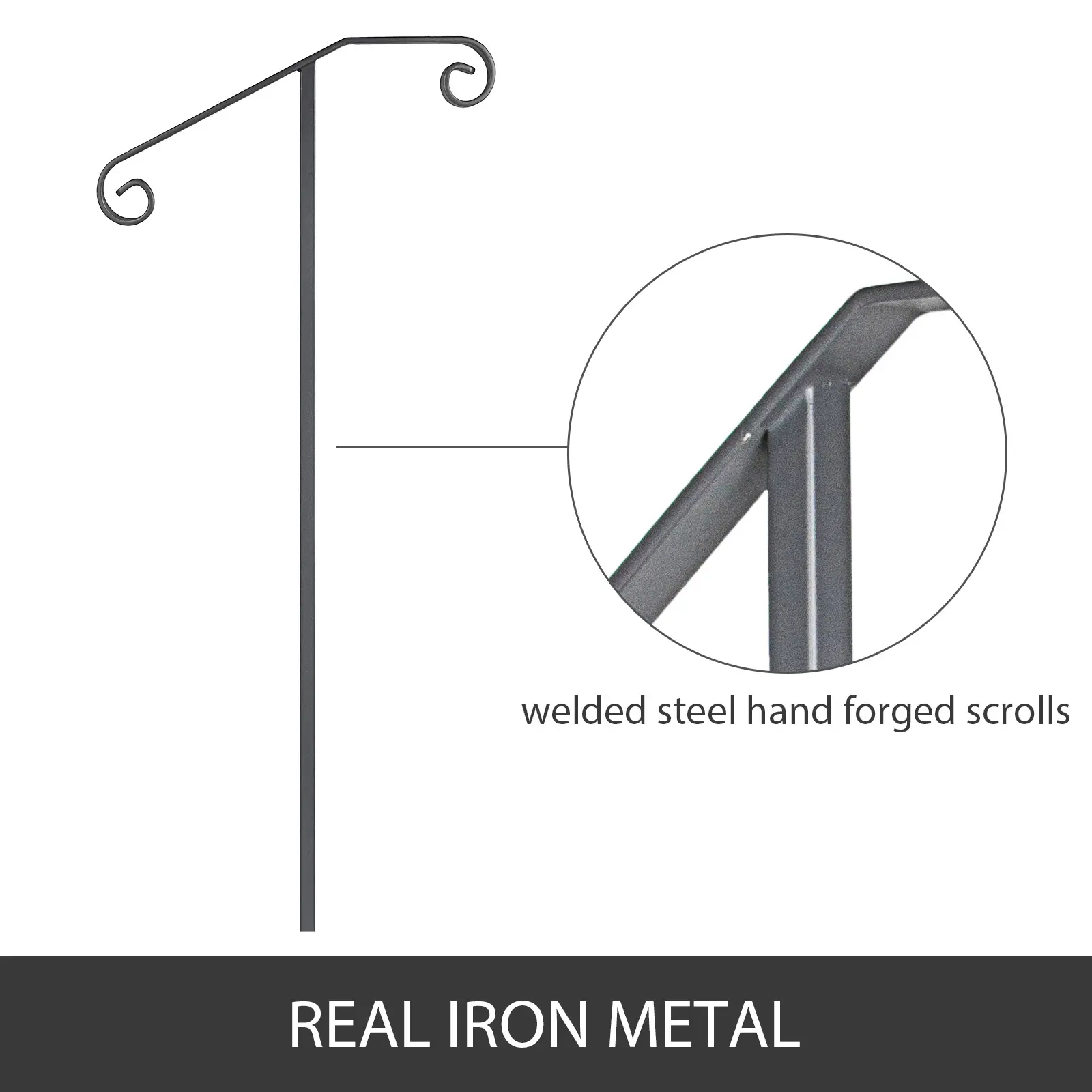 SucceBuy Single Post Wrought Iron Handrail  Post Mount Step Grab Supports in Ground Long Post Fits 1 or 2 Steps Grab Rail Single