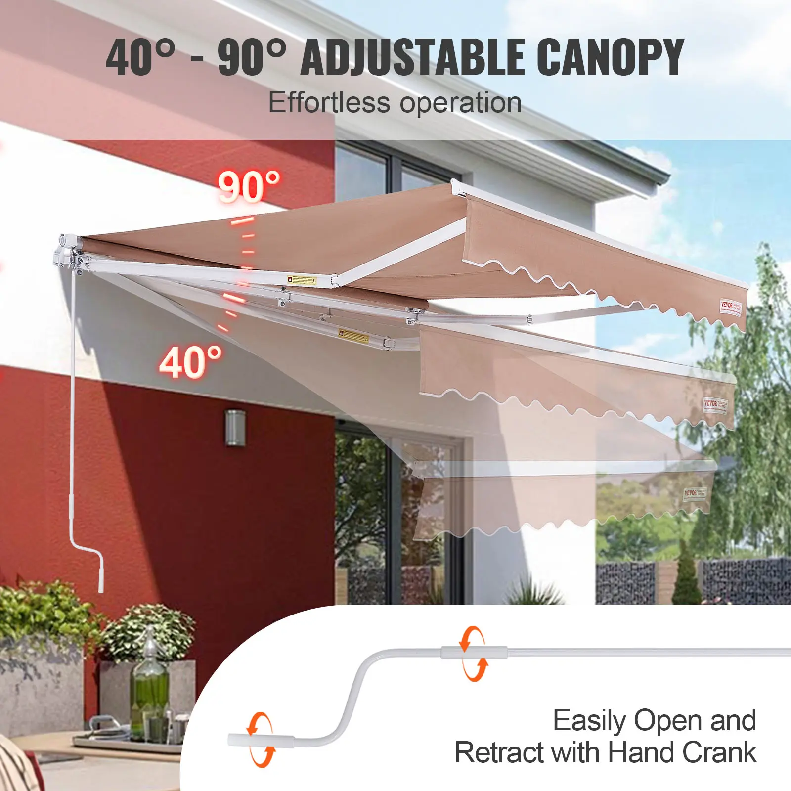 SucceBuy Manual Retractable Awning Outdoor Awning Retractable Sun Shade Water-Resistant Polyester Patio Door Window for Backyard
