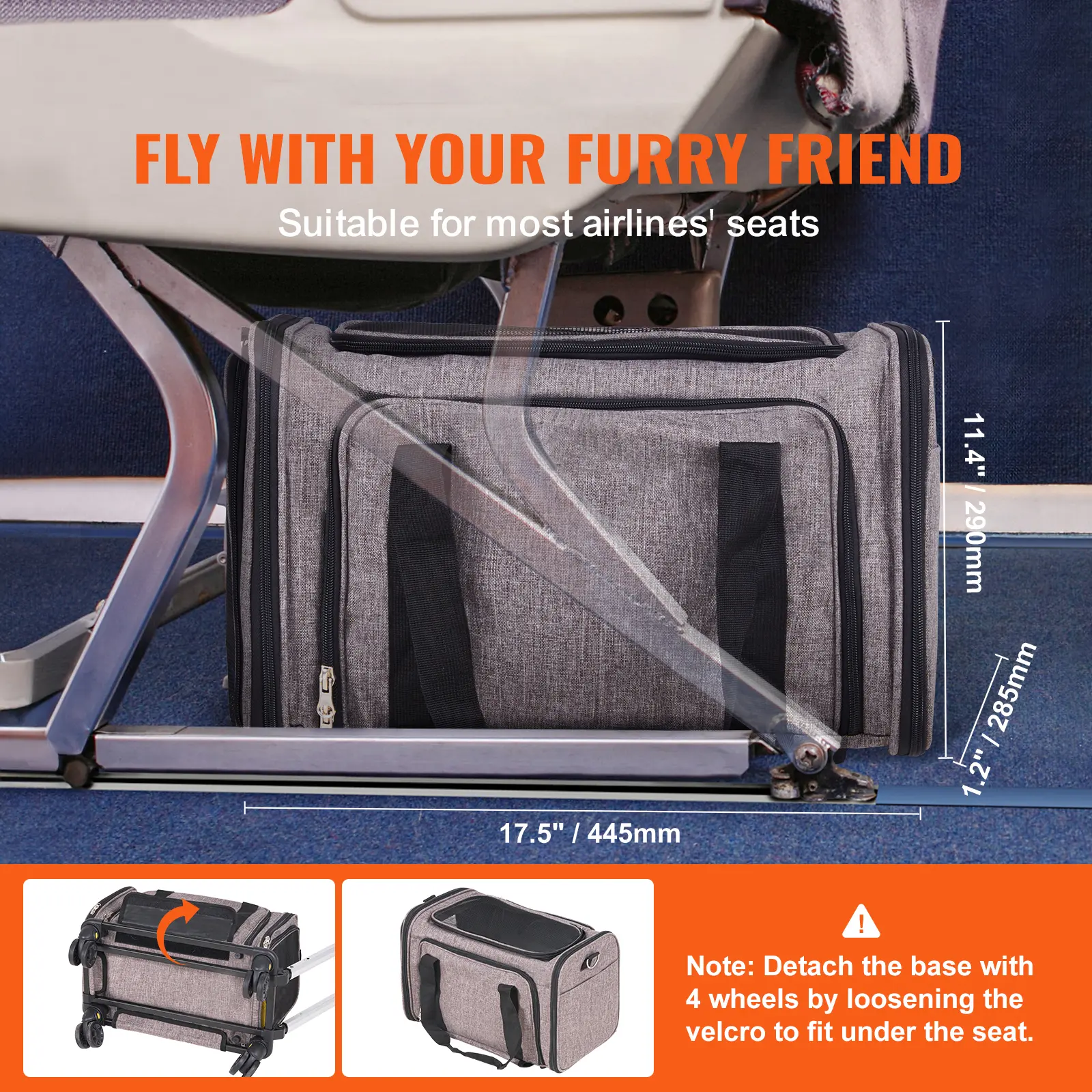 SucceBuy Pet Cat Carrier Breathable Outgoing Dog Carry Backpack with Telescopic Handle Wheels and Shoulder Strap for Travel Trip