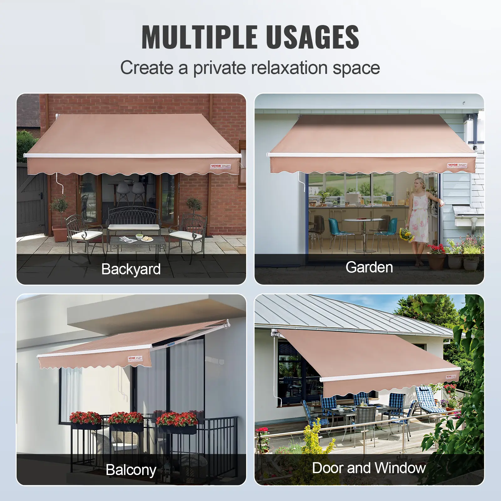 SucceBuy Manual Retractable Awning Outdoor Awning Retractable Sun Shade Water-Resistant Polyester Patio Door Window for Backyard