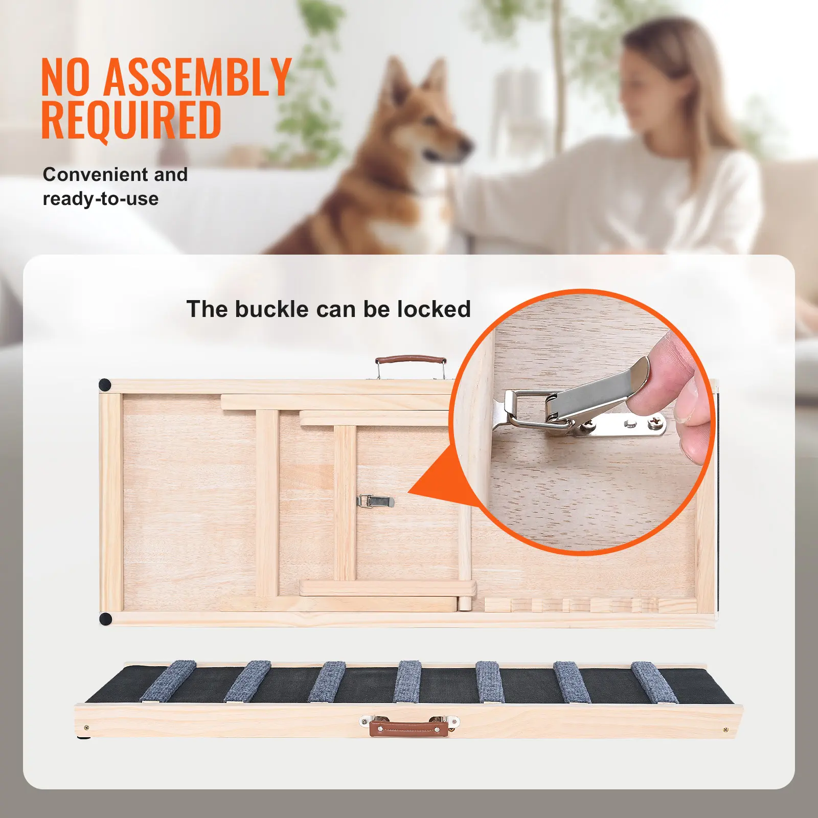 SucceBuy Dog Ramp Folding Ladder Anti-slip High Adjustable Wooden Pet Ramp Removable for Small Old Dog Climb Stairs Sofa Car Bed