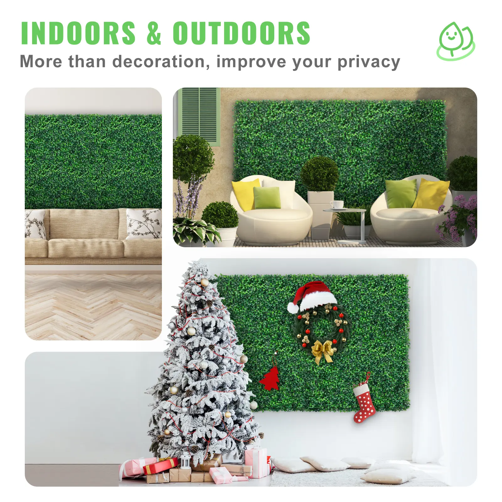 SucceBuy Artificial Boxwood Panel UV 24pcs 20x20/24x16 in Boxwood Hedge Wall Panels Artificial Grass Backdrop Wall Green Grass