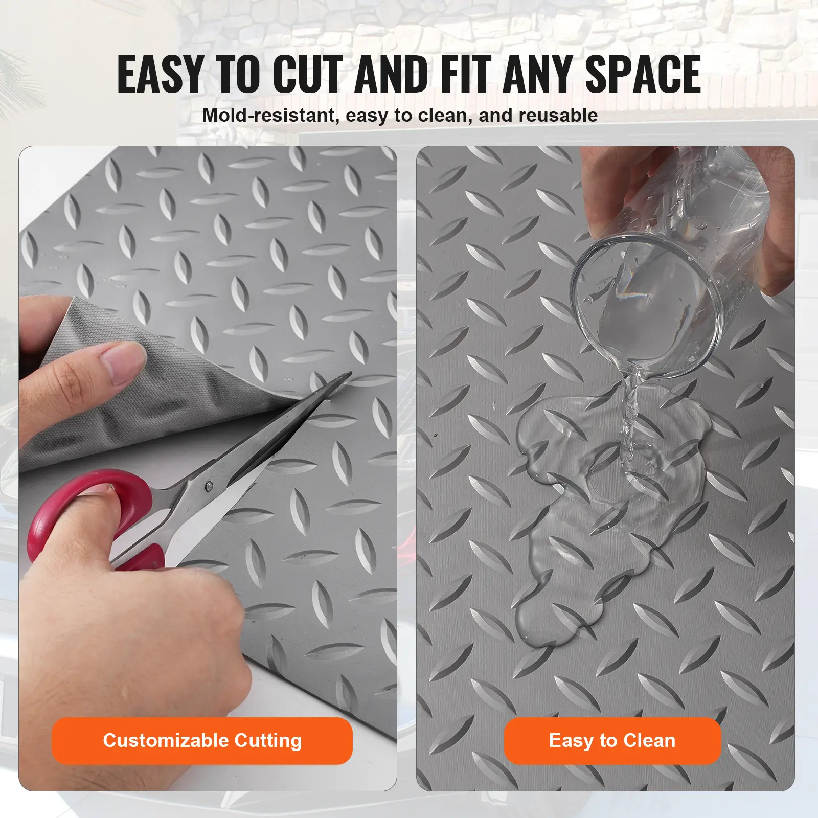 SucceBuy Garage Floor Mat 157.48 x 59.05 inch PVC Garage Flooring Roll Non-slip Diamond Texture 64.58 sq.ft Covering Space