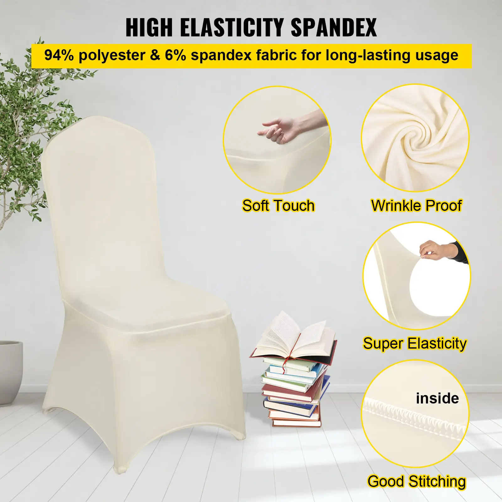 VEVOR 100Pcs Wedding Chair Covers Stretch Polyester Spandex Slipcover Folding Flat Front Chair Covers for Hotel Dining Party