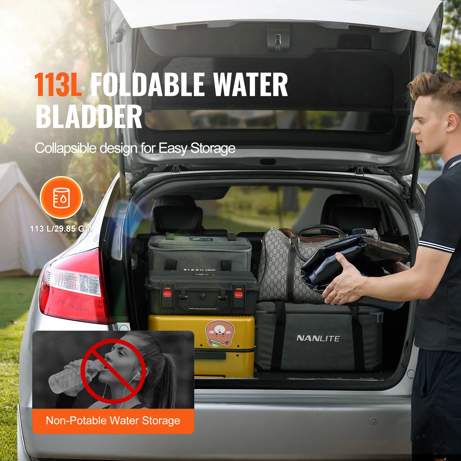 SucceBuy 113L/1000L Water Storage Bladder Portable RV Water Tank 1000D PVC Collapsible Water Storage Containers Soft Water Bag