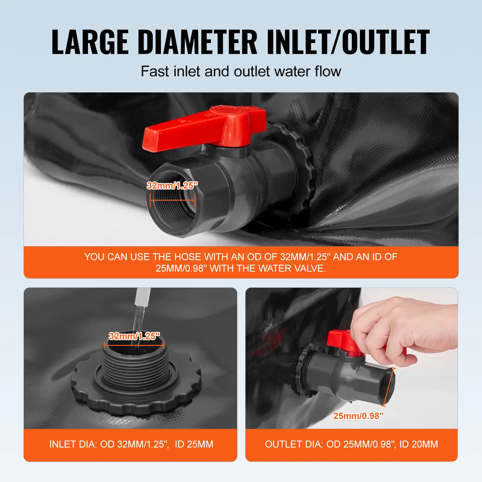 SucceBuy 113L/1000L Water Storage Bladder Portable RV Water Tank 1000D PVC Collapsible Water Storage Containers Soft Water Bag