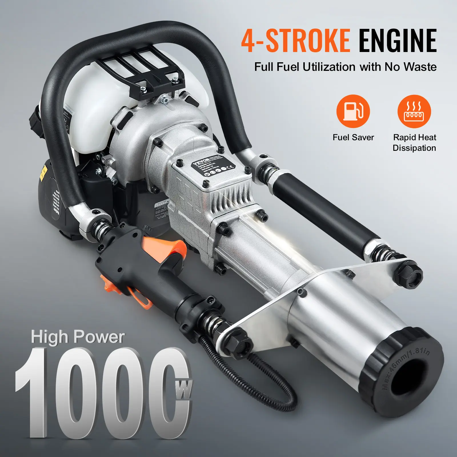 SucceBuy 37.77cc Gas-Powered T Post Driver 4-Stroke Engine Gasoline Fence Piling Pounder with 3 Post Driving Head(45/55/88 mm)