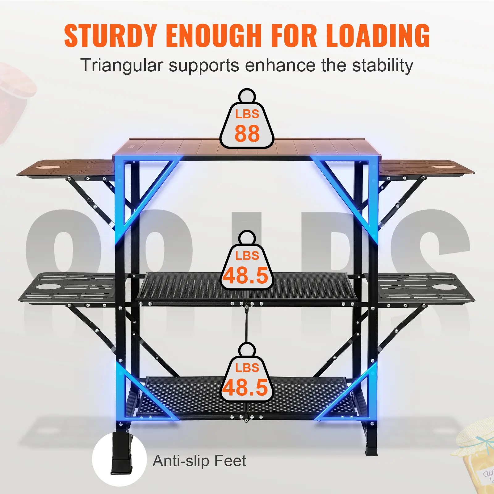 SucceBuy Camping Kitchen Table One-piece Folding Portable Cook Station Aluminum Camping Folding Table for Outdoor Picnics BBQ