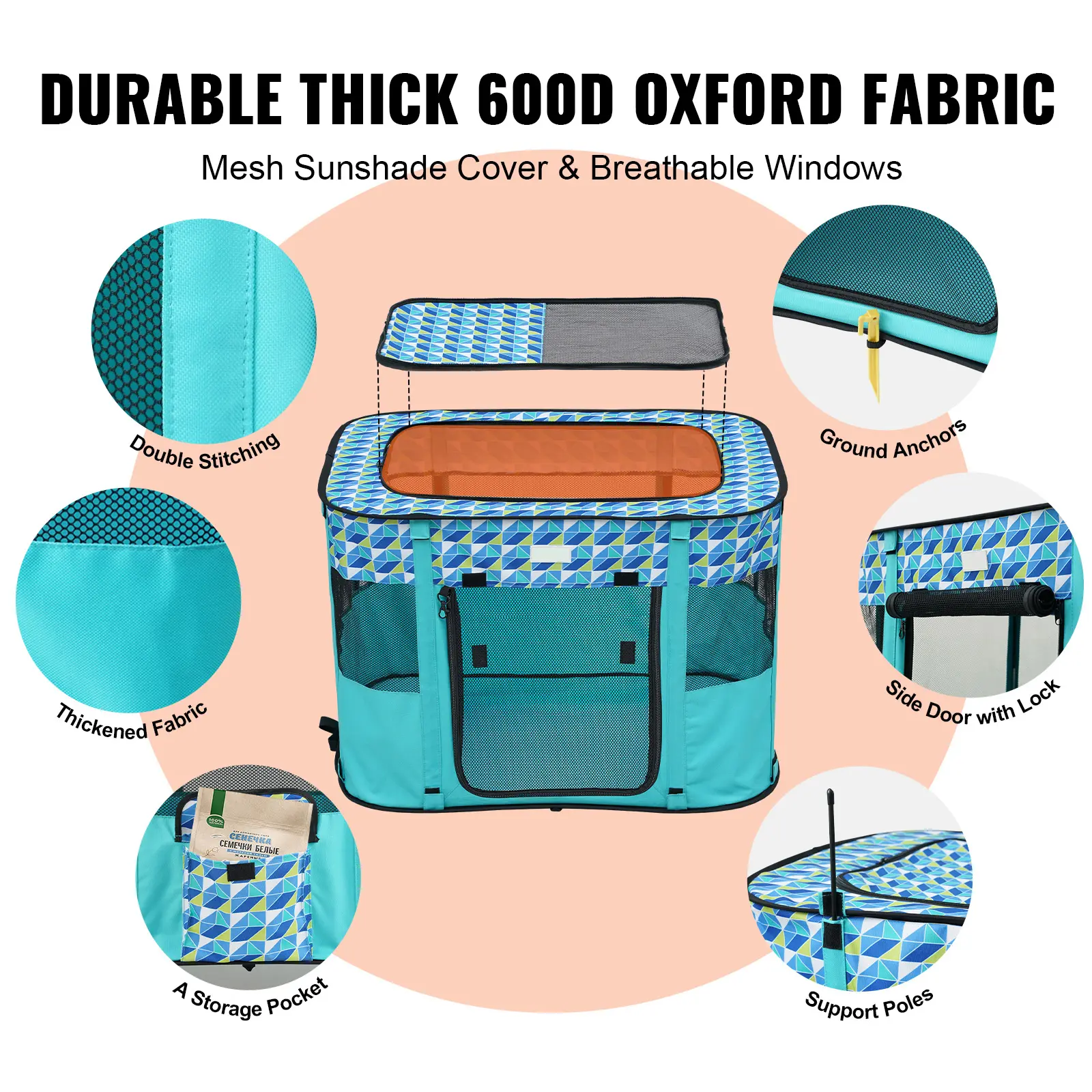 SucceBuy Portable Foldable Pet Playpen Tent Crate Kennel Waterproof Puppy Shelter for Dog Cat Cage Indoor Outdoor Travel Camping