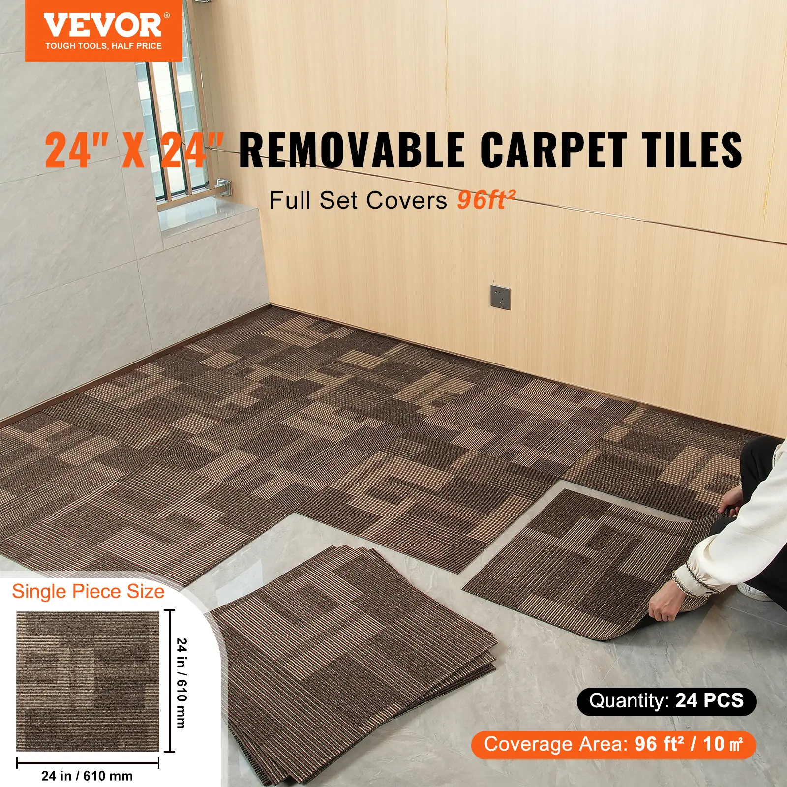 SucceBuy Carpet Tiles Reusable 24"x 24"Carpet Squares With Padding Attached Soft Padded Carpet Tiles Easy Install DIY for Bedroo