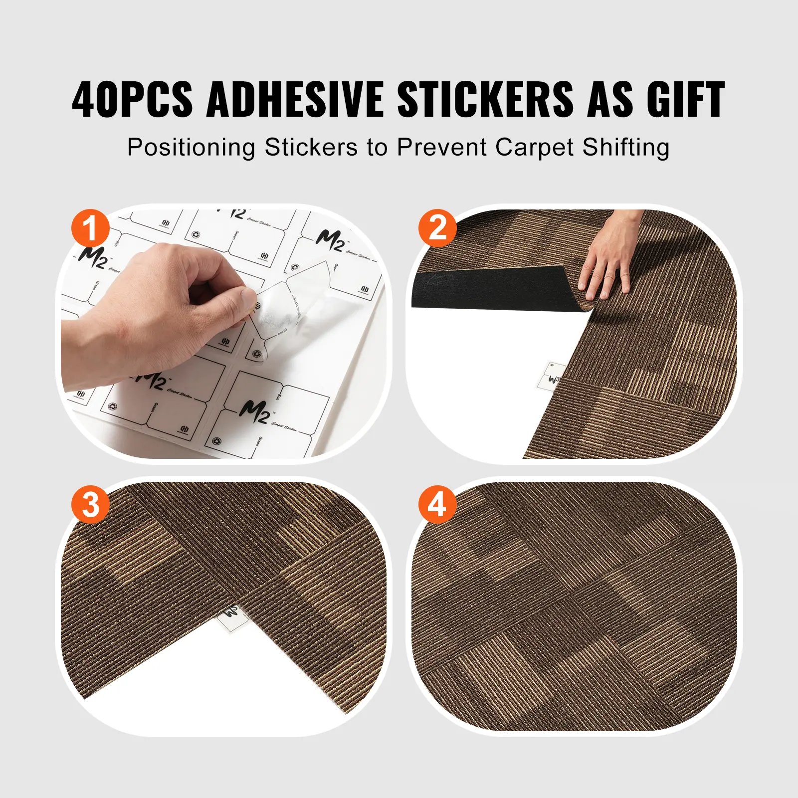 SucceBuy Carpet Tiles Reusable 24"x 24"Carpet Squares With Padding Attached Soft Padded Carpet Tiles Easy Install DIY for Bedroo