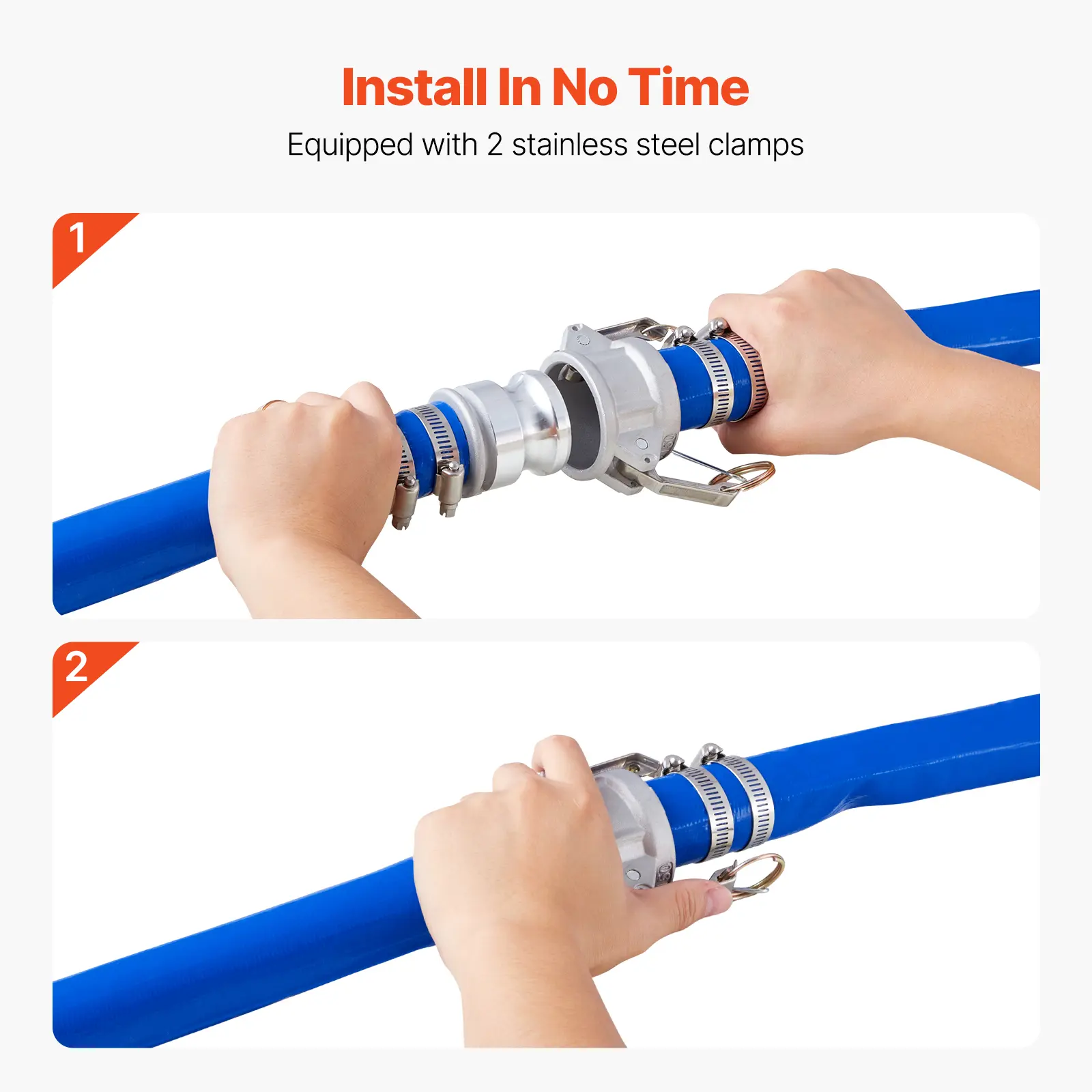 SucceBuy Backwash Hose 1.5in/2in/3in x 50ft/100ft PVC Hose with Clamps, Camlock, Aluminum Fittings, Fit Various Pumps Purposes