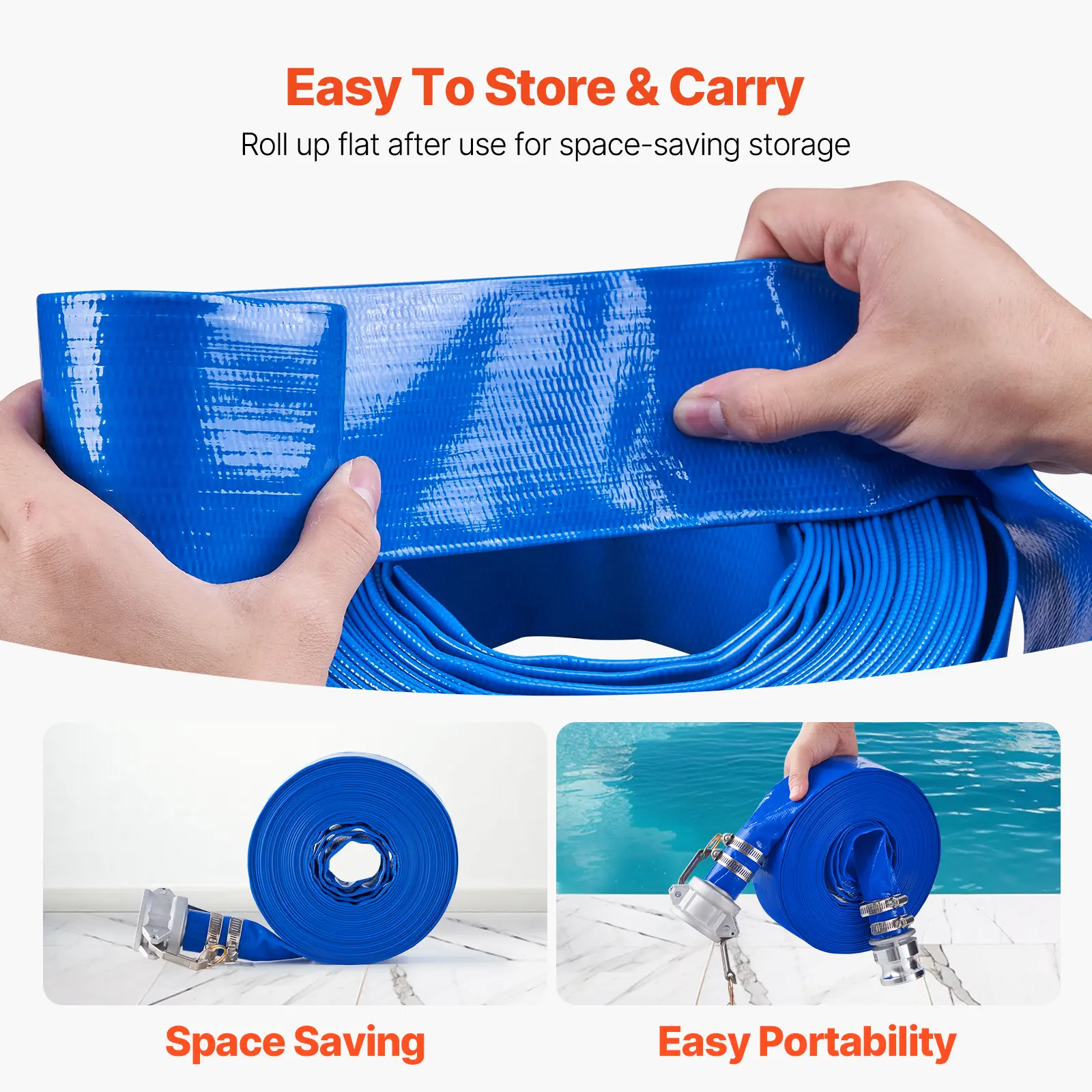 SucceBuy Backwash Hose 1.5in/2in/3in x 50ft/100ft PVC Hose with Clamps, Camlock, Aluminum Fittings, Fit Various Pumps Purposes