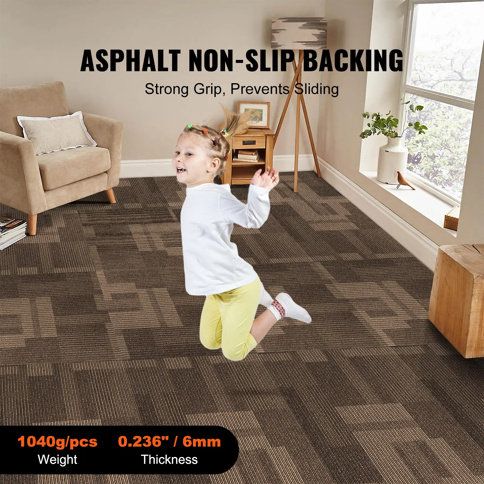 SucceBuy Carpet Tiles Reusable 24"x 24"Carpet Squares With Padding Attached Soft Padded Carpet Tiles Easy Install DIY for Bedroo