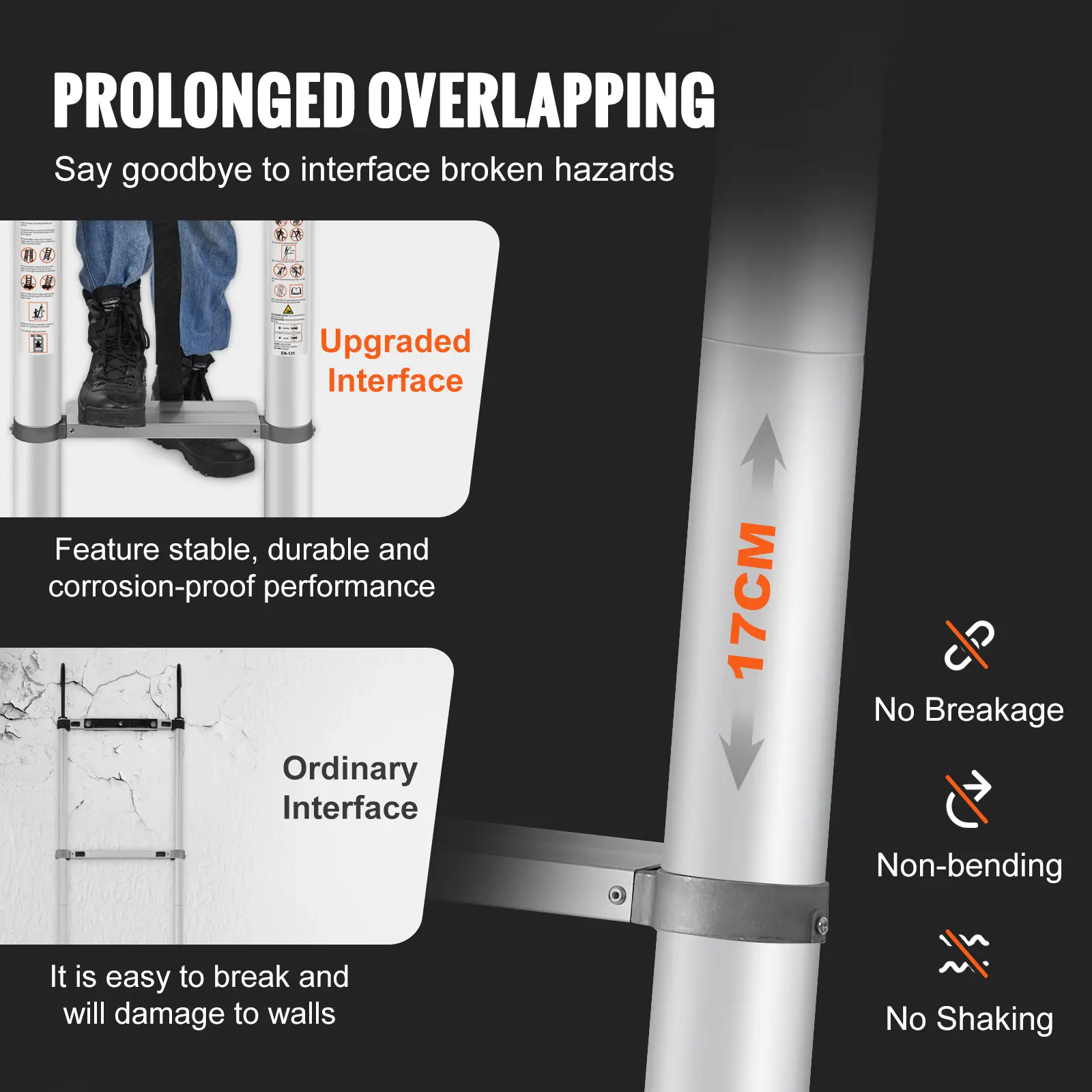 SucceBuy Telescoping Ladder 4 Type Aluminum button Retraction Collapsible Extension Ladder 400 LBS Capacity with Non-slip Feet