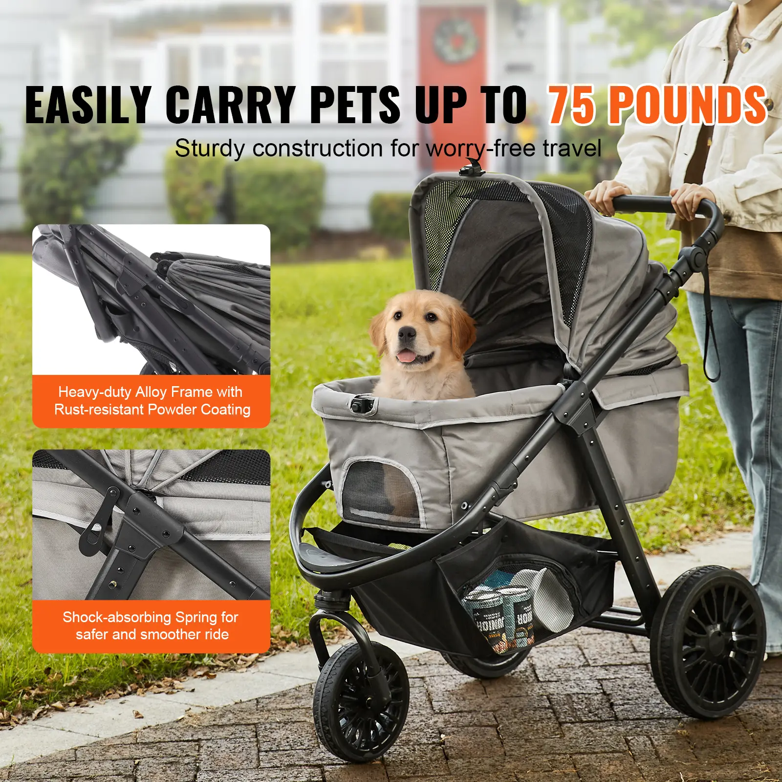 SucceBuy Pet Stroller Carrier Dog Cat Strollers Lightweight Travel Rotate with Brakes Pet Pad Cup Holder for Puppy Accessories
