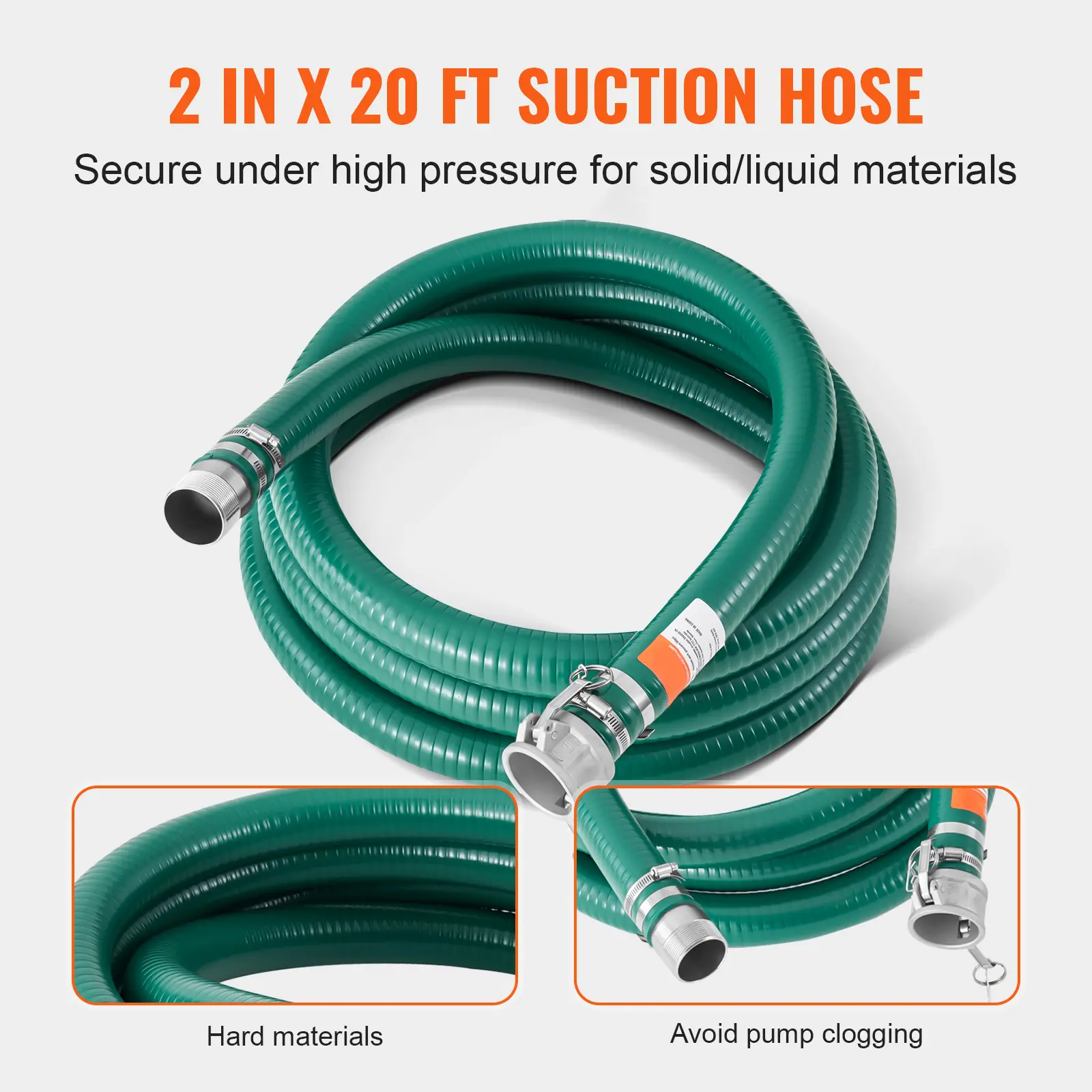 SucceBuy Suction Hose Kit 2inx50ft / 2inx65ft Blue Backwash Hose, 20ft Green Suction Hose & Multiple Accessories for Water Pump