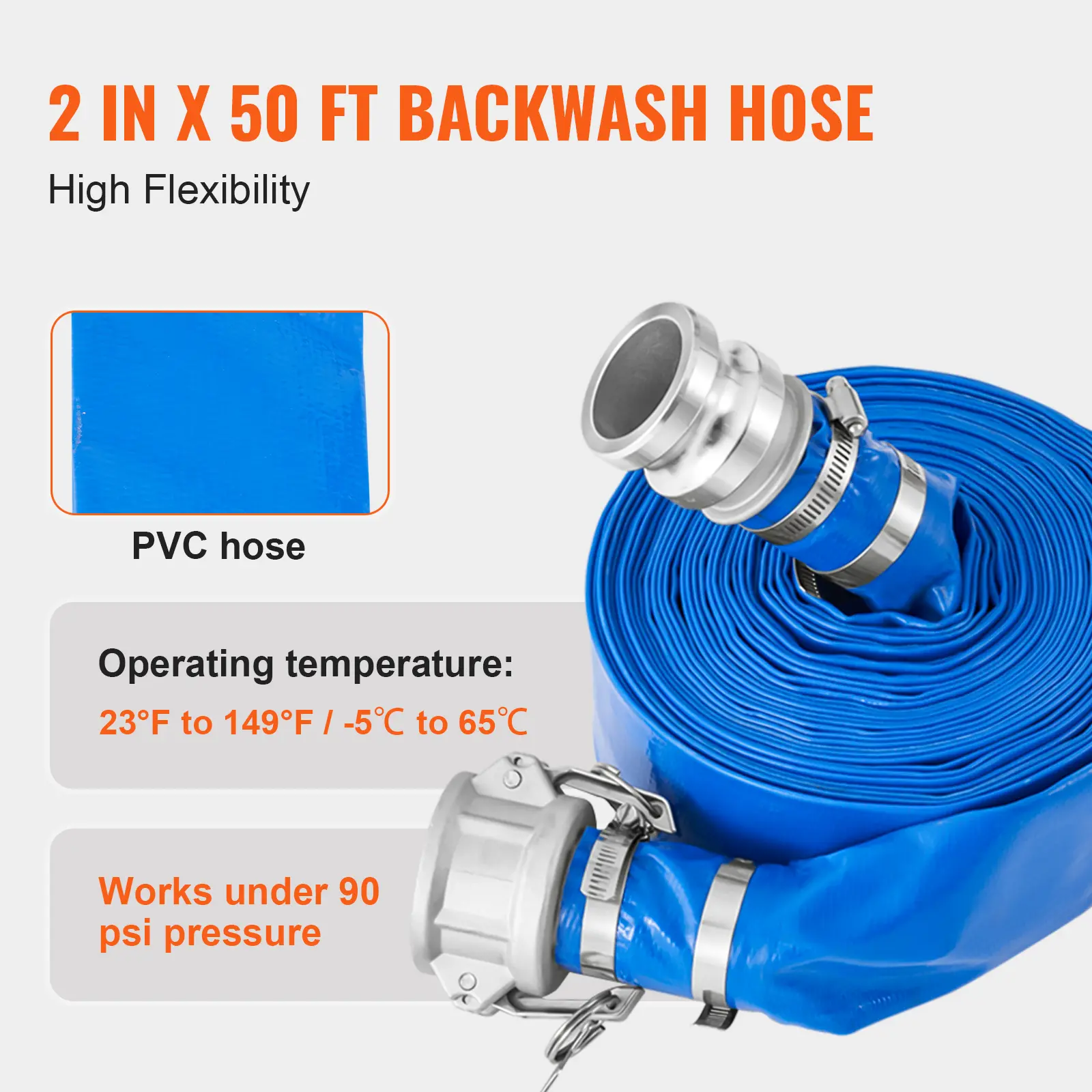 SucceBuy Suction Hose Kit 2inx50ft / 2inx65ft Blue Backwash Hose, 20ft Green Suction Hose & Multiple Accessories for Water Pump