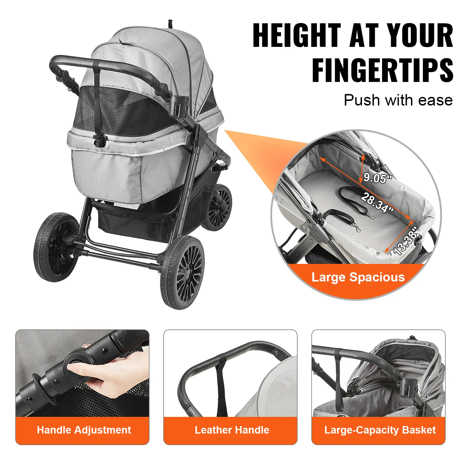 SucceBuy Pet Stroller Carrier Dog Cat Strollers Lightweight Travel Rotate with Brakes Pet Pad Cup Holder for Puppy Accessories