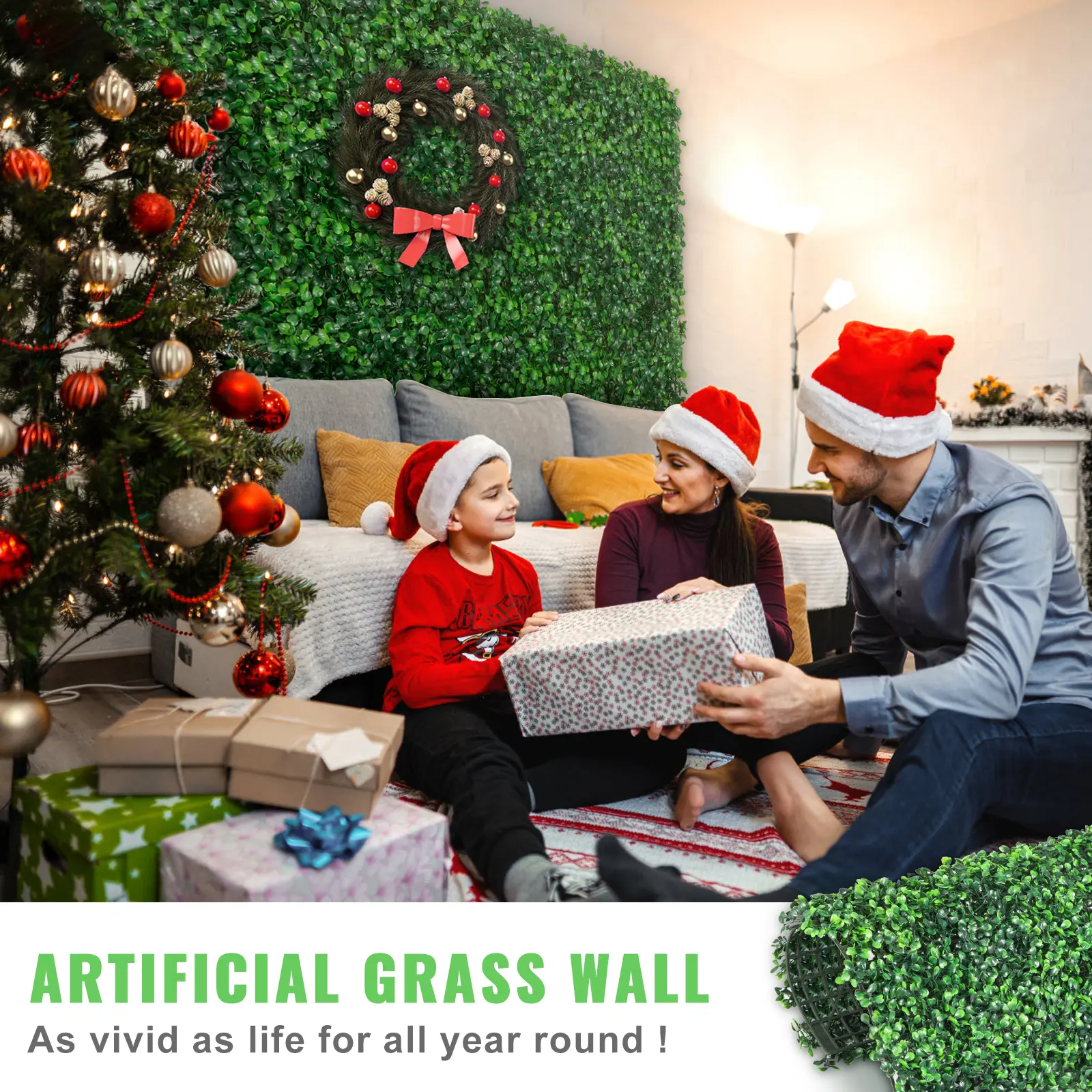 SucceBuy 12PCS 10x10 in Artificial Boxwood Panels Boxwood Hedge Wall Mat Artificial Grass Backdrop Privacy Screen UV Protected