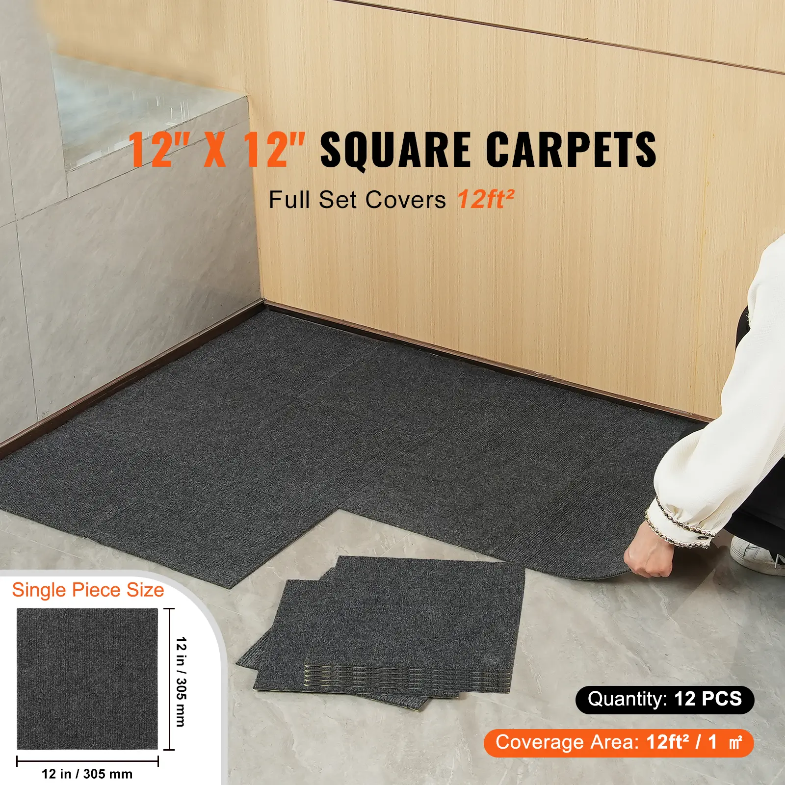 SucceBuy Carpet Tiles Peel & Stick Self Adhesive Carpet Floor Soft Padded Carpet Tiles for Bedroom Living Room Indoor Outdoor