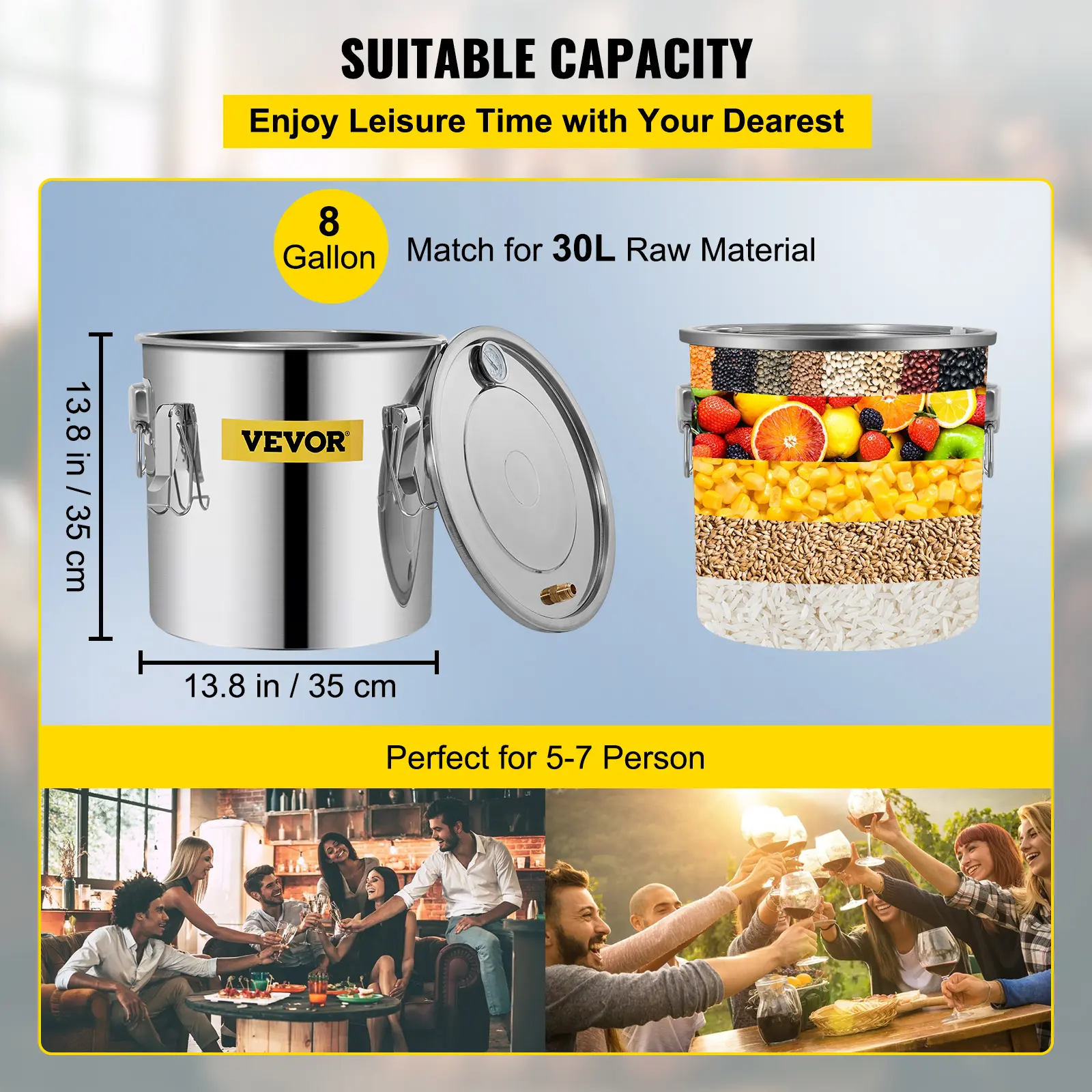 SucceBuy 3 Gal Alcohol Distiller Alambic Moonshine Still Stainless Copper DIY Home Brew Water Wine Essential Oil Brewing Kit