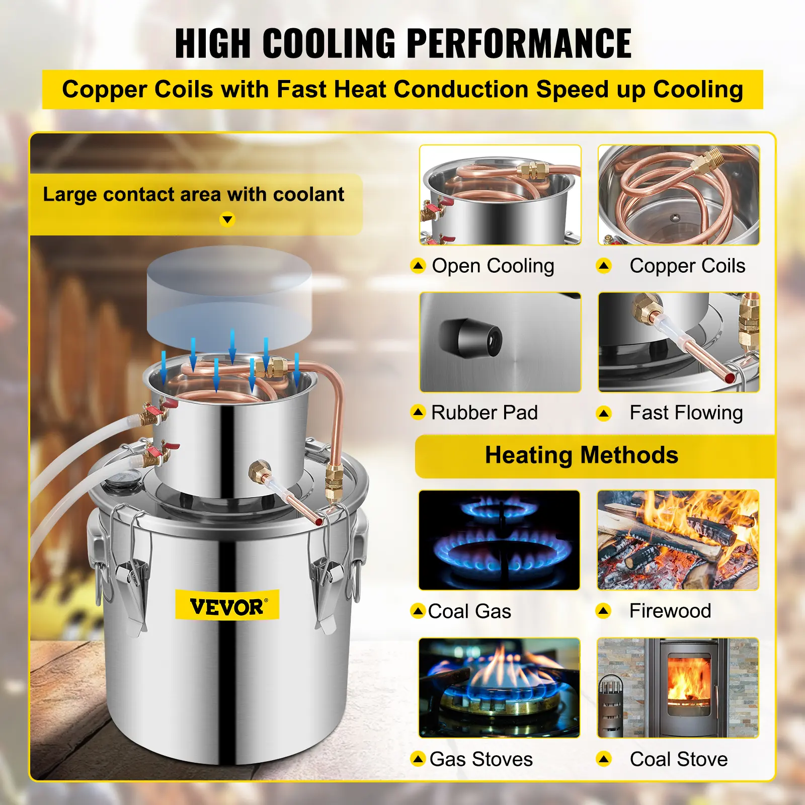 SucceBuy 3 Gal Alcohol Distiller Alambic Moonshine Still Stainless Copper DIY Home Brew Water Wine Essential Oil Brewing Kit