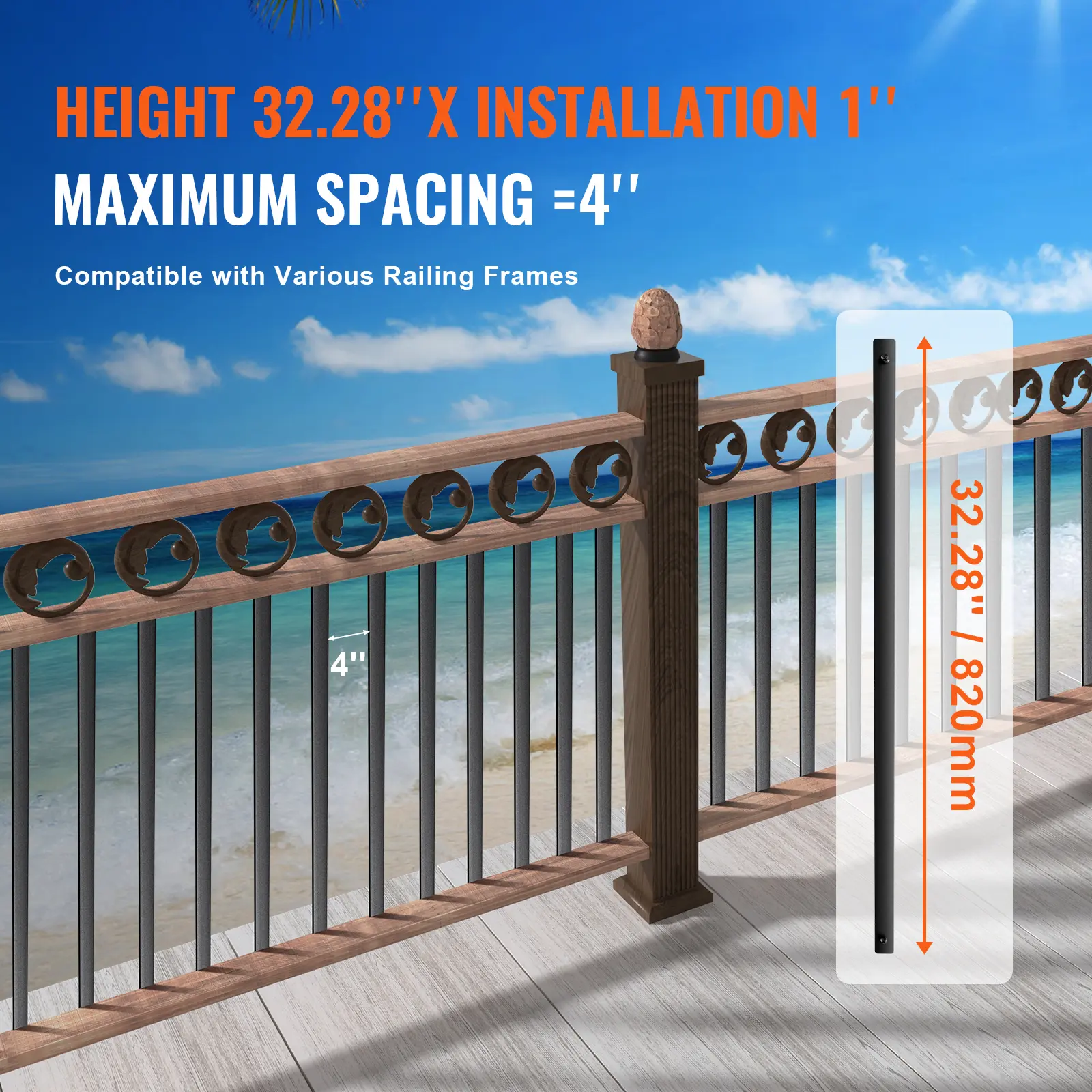 SucceBuy Staircase Metal Balusters Flat Aluminum Alloy Decorative Banister Spindles