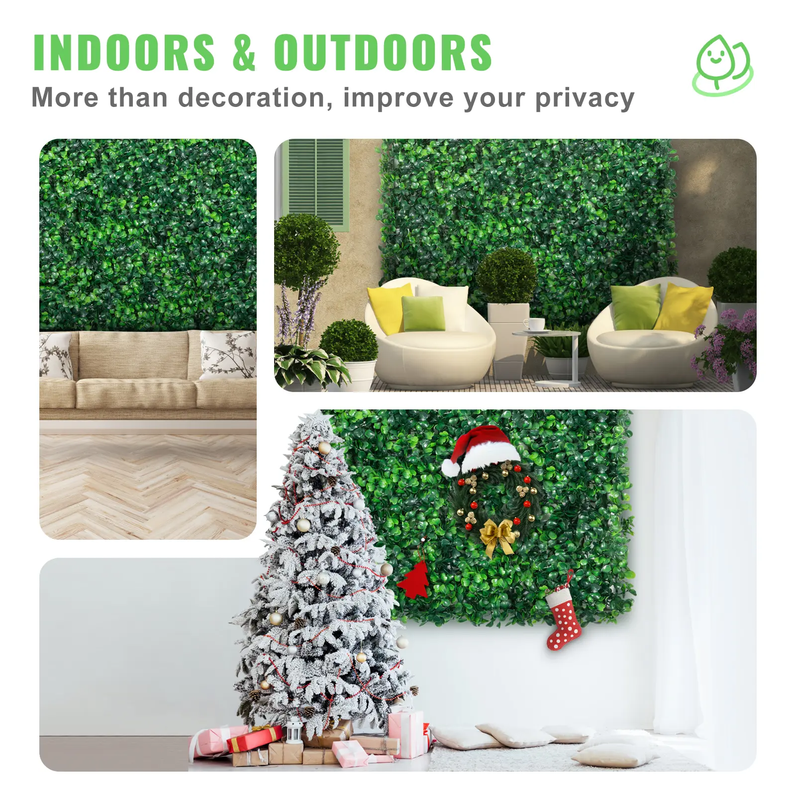 SucceBuy 12PCS 10x10 in Artificial Boxwood Panels Boxwood Hedge Wall Mat Artificial Grass Backdrop Privacy Screen UV Protected
