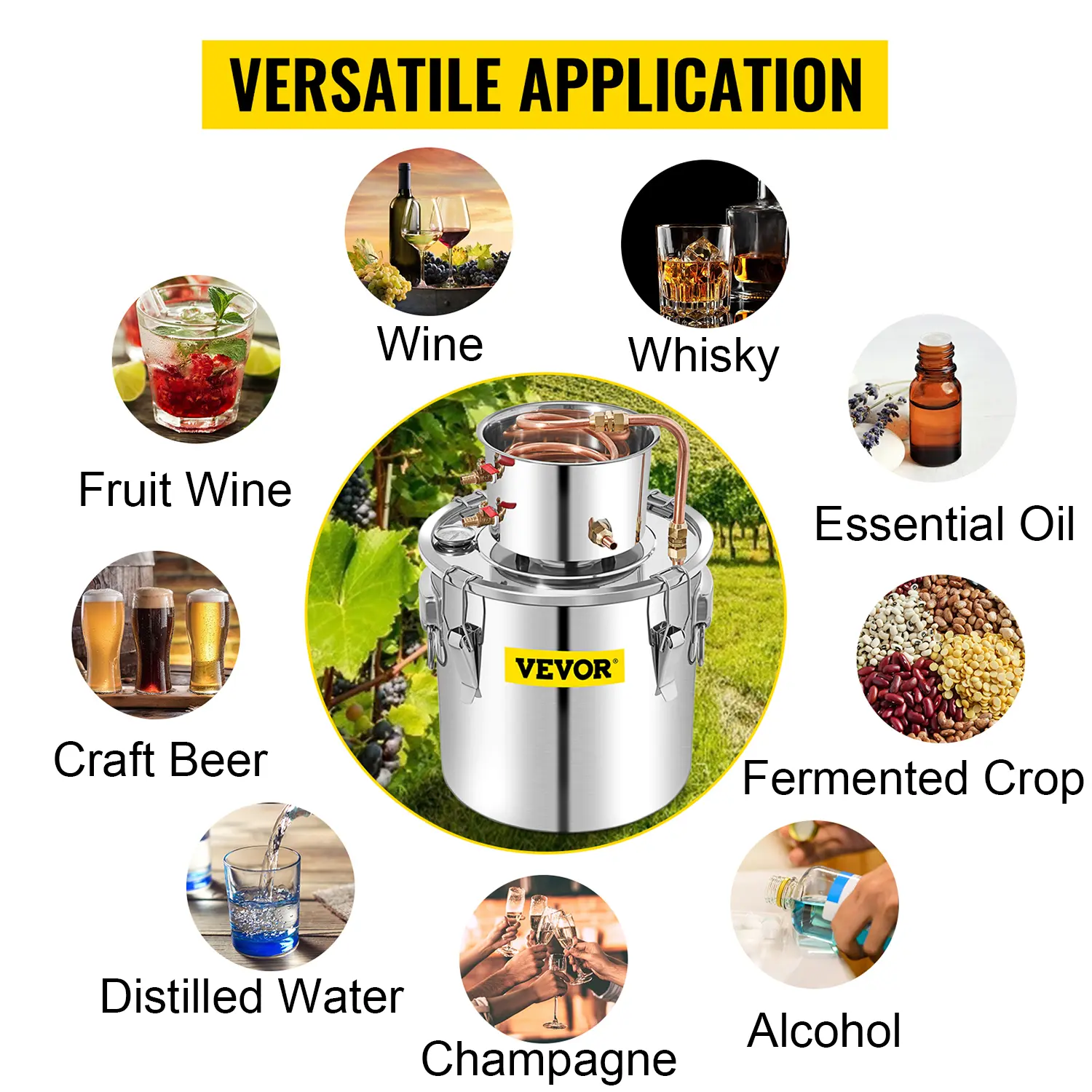 SucceBuy 3 Gal Alcohol Distiller Alambic Moonshine Still Stainless Copper DIY Home Brew Water Wine Essential Oil Brewing Kit