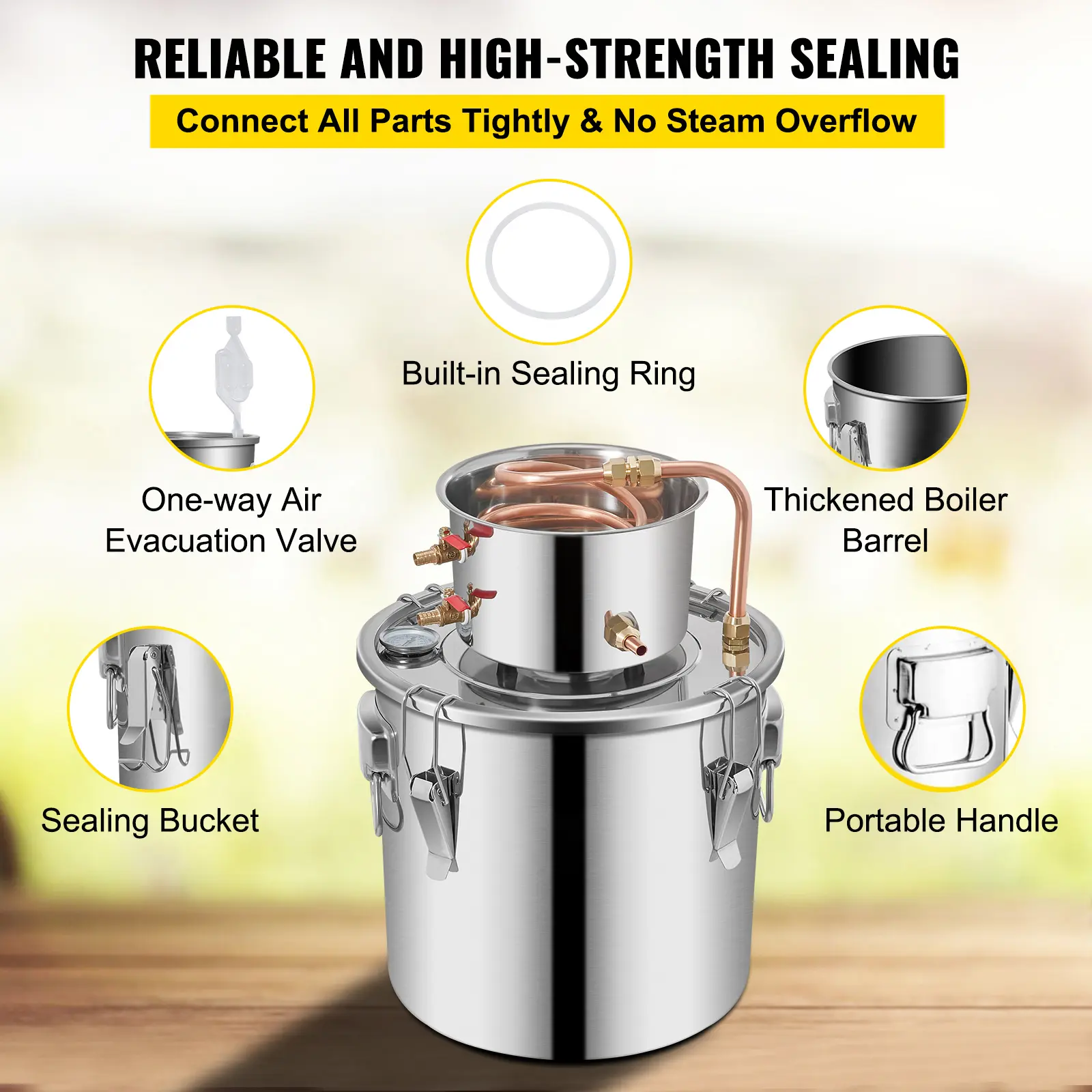 SucceBuy 3 Gal Alcohol Distiller Alambic Moonshine Still Stainless Copper DIY Home Brew Water Wine Essential Oil Brewing Kit