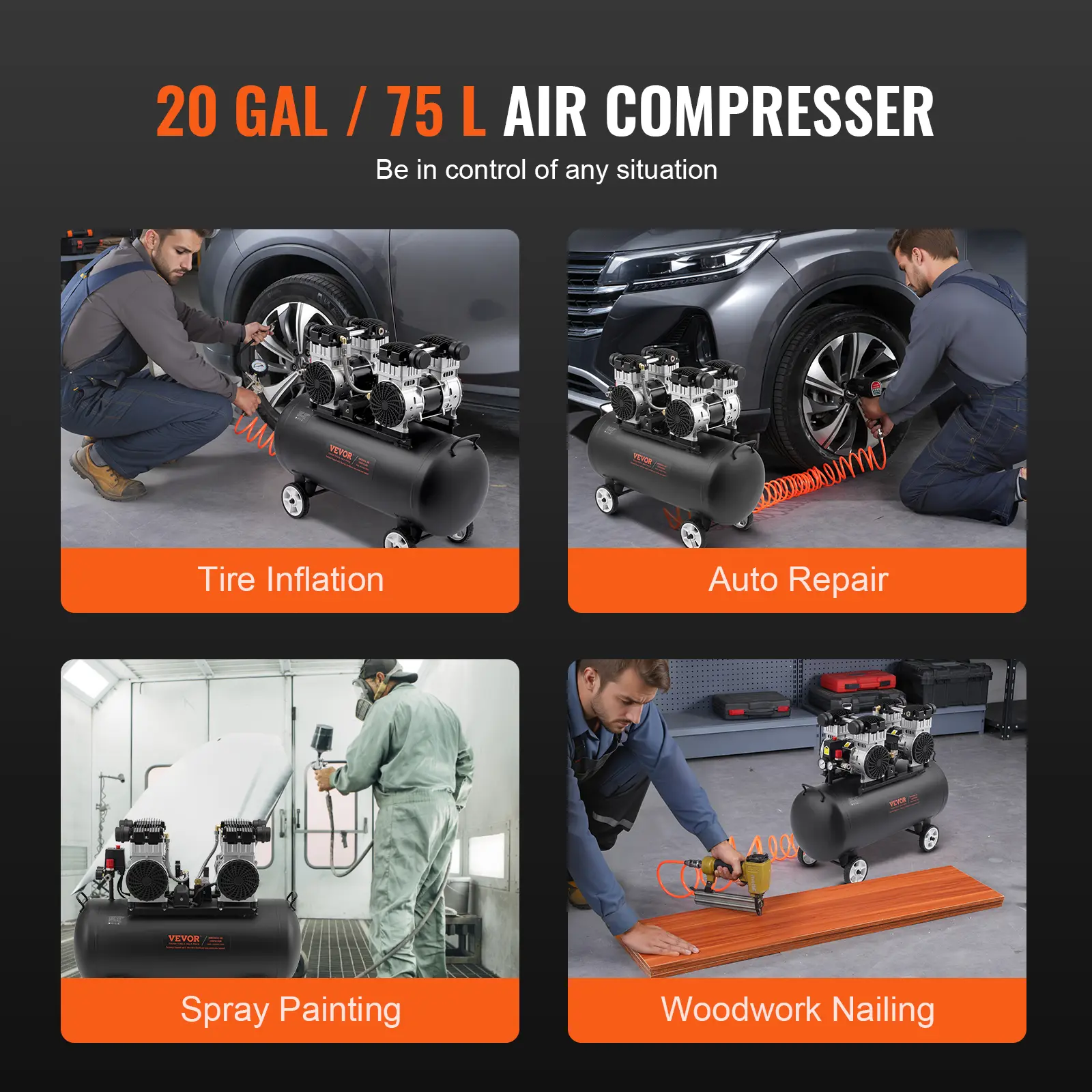 SucceBuy 750W/1450W/3000W Oil Free Air Compressor Portable Compressor Pump Air Compressor for Auto Repair Tire Inflation Home
