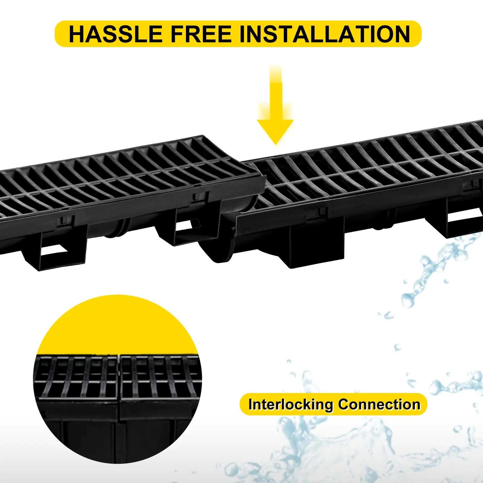 SucceBuy Drainage Trench Driveway Channel Drain With Plastic Grate 3-5 Pack HDPE Floor Drain Trench Drain Grate For Garden