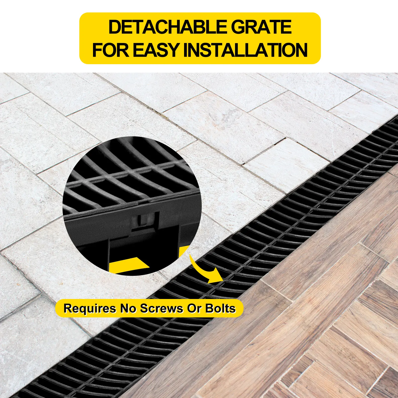 SucceBuy Drainage Trench Driveway Channel Drain With Plastic Grate 3-5 Pack HDPE Floor Drain Trench Drain Grate For Garden