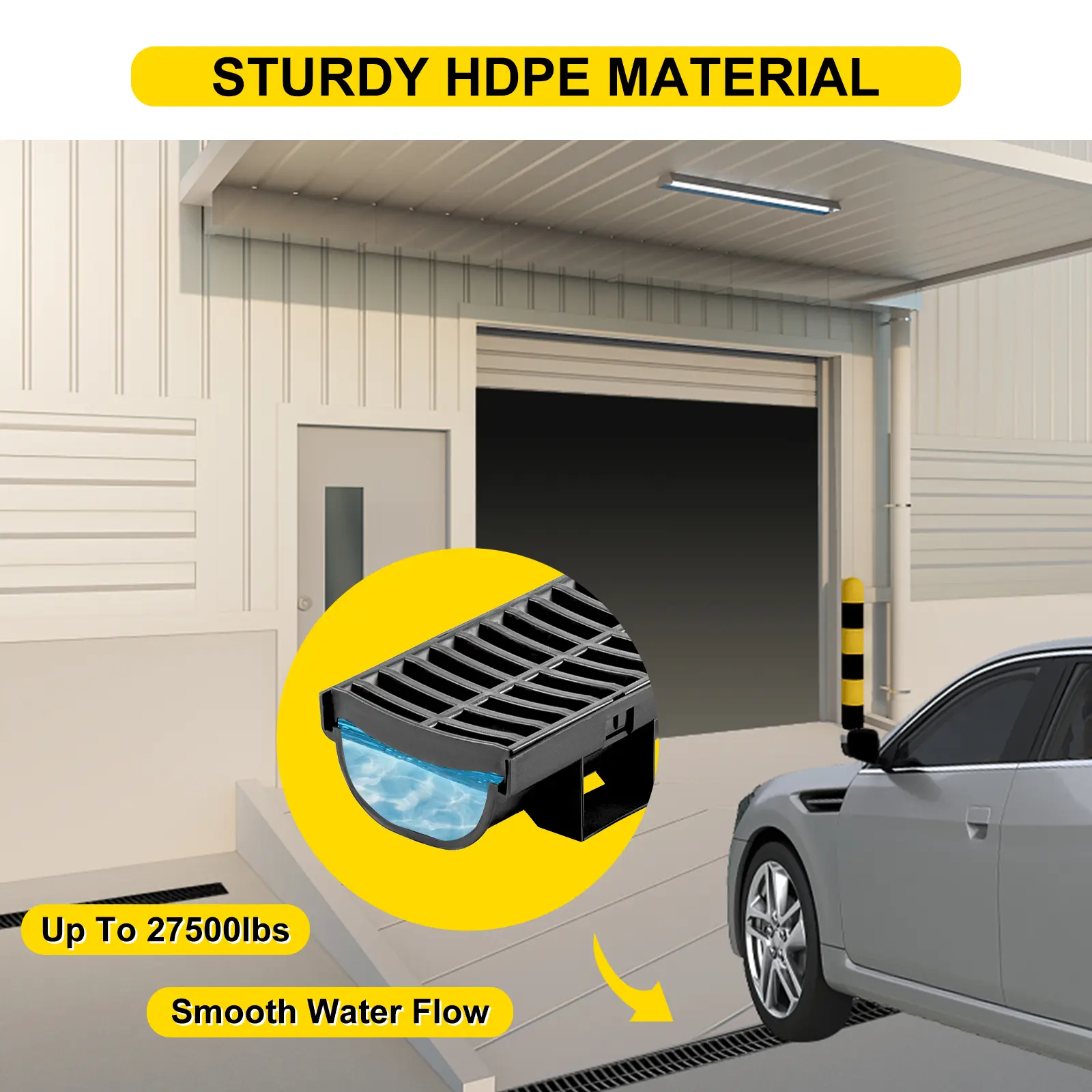 SucceBuy Drainage Trench Driveway Channel Drain With Plastic Grate 3-5 Pack HDPE Floor Drain Trench Drain Grate For Garden