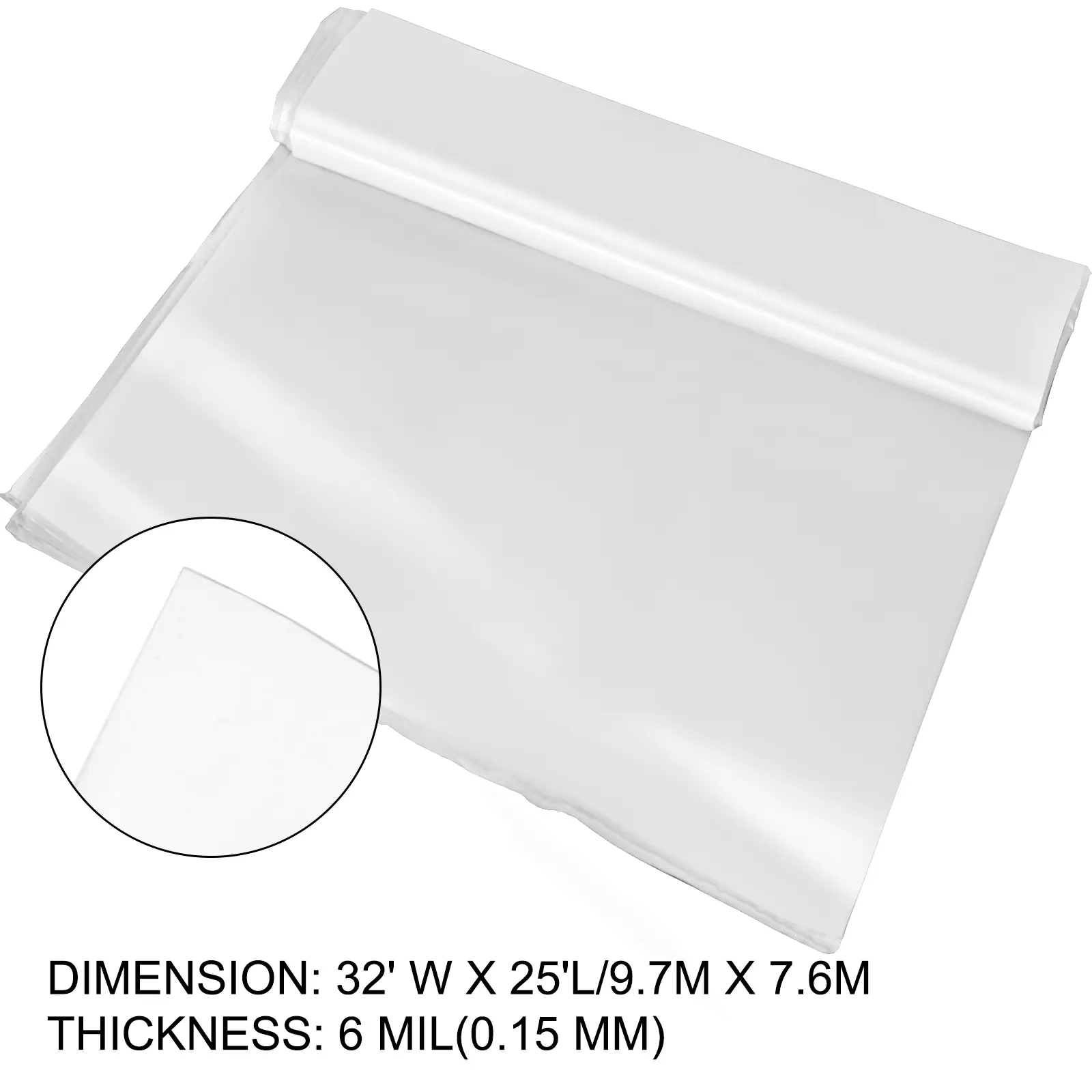 SucceBuy Greenhouse Film 32x25ft Greenhouse Polyethylene Film 6 Mil Thickness Greenhouse Plastic Clear Plastic Film UV Resistant