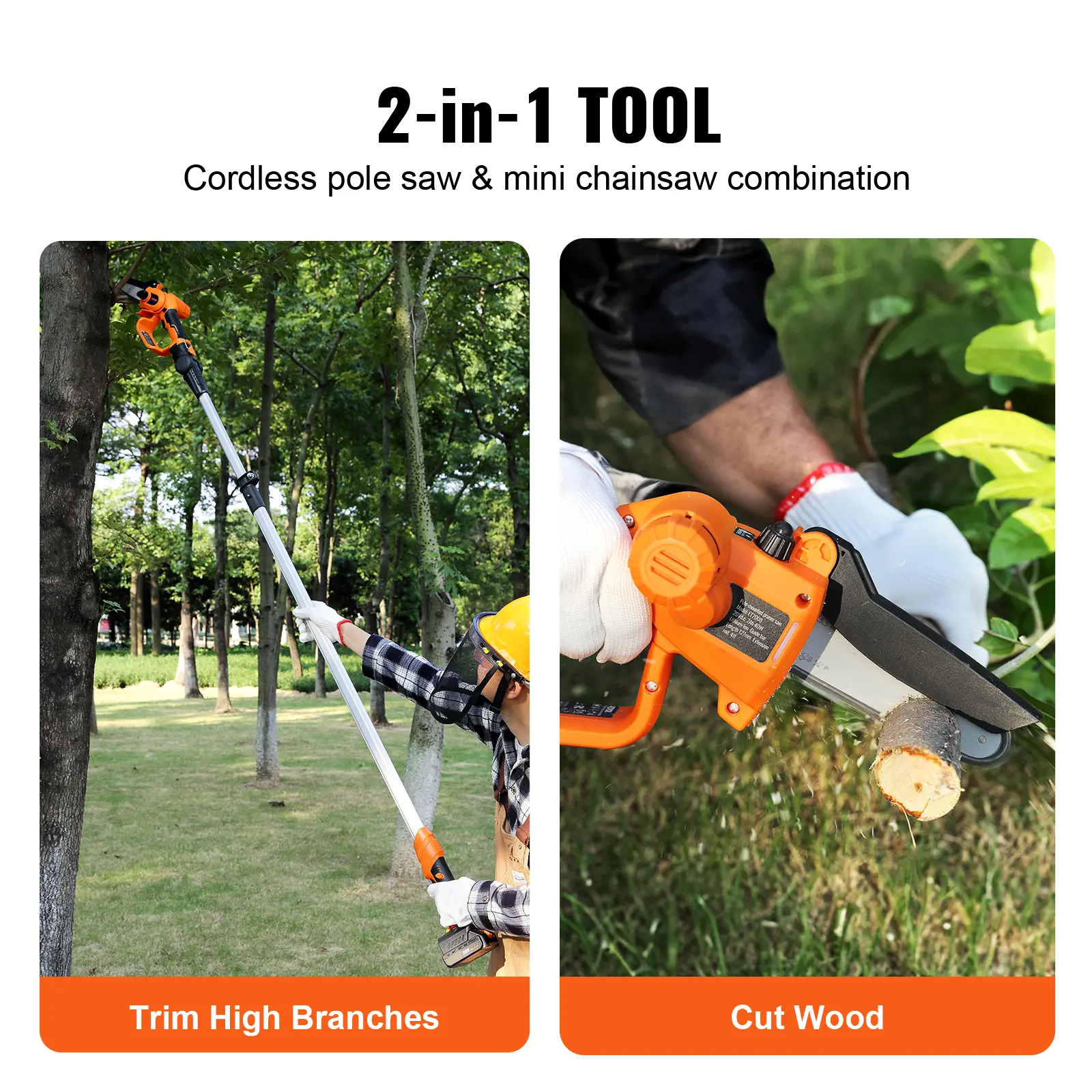 SucceBuy 2-in-1 Cordless Pole Saw Mini 20V Pole Chainsaw 5" Cutting Capacity 8ft Reach Pole Saw for Branch Cutting Tree Trimming