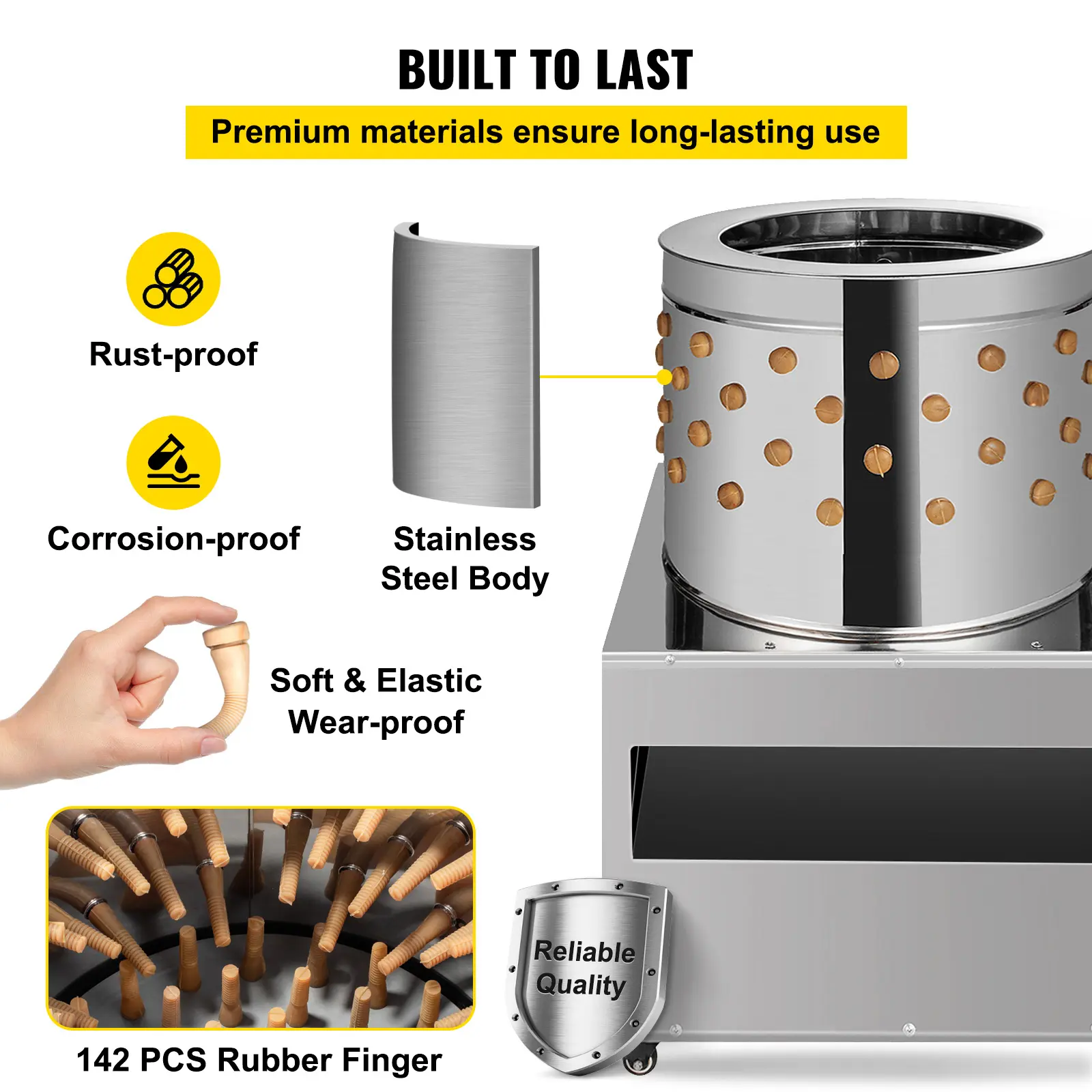 SucceBuy Stainless Steel Chicken Plucker Turkey Poultry Defeather Plucking Machine 23.5In Chicken Hair Removal Plucking Machine