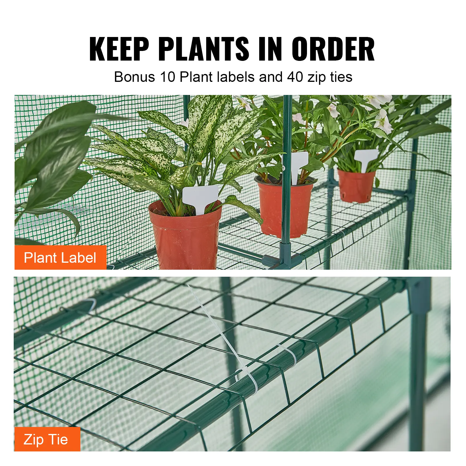 SucceBuy 4.6x4.6x6.6ft Walk-in Greenhouse with Shelves High Strength PE Cover with Zipper Door Suitable for Planting and Storage