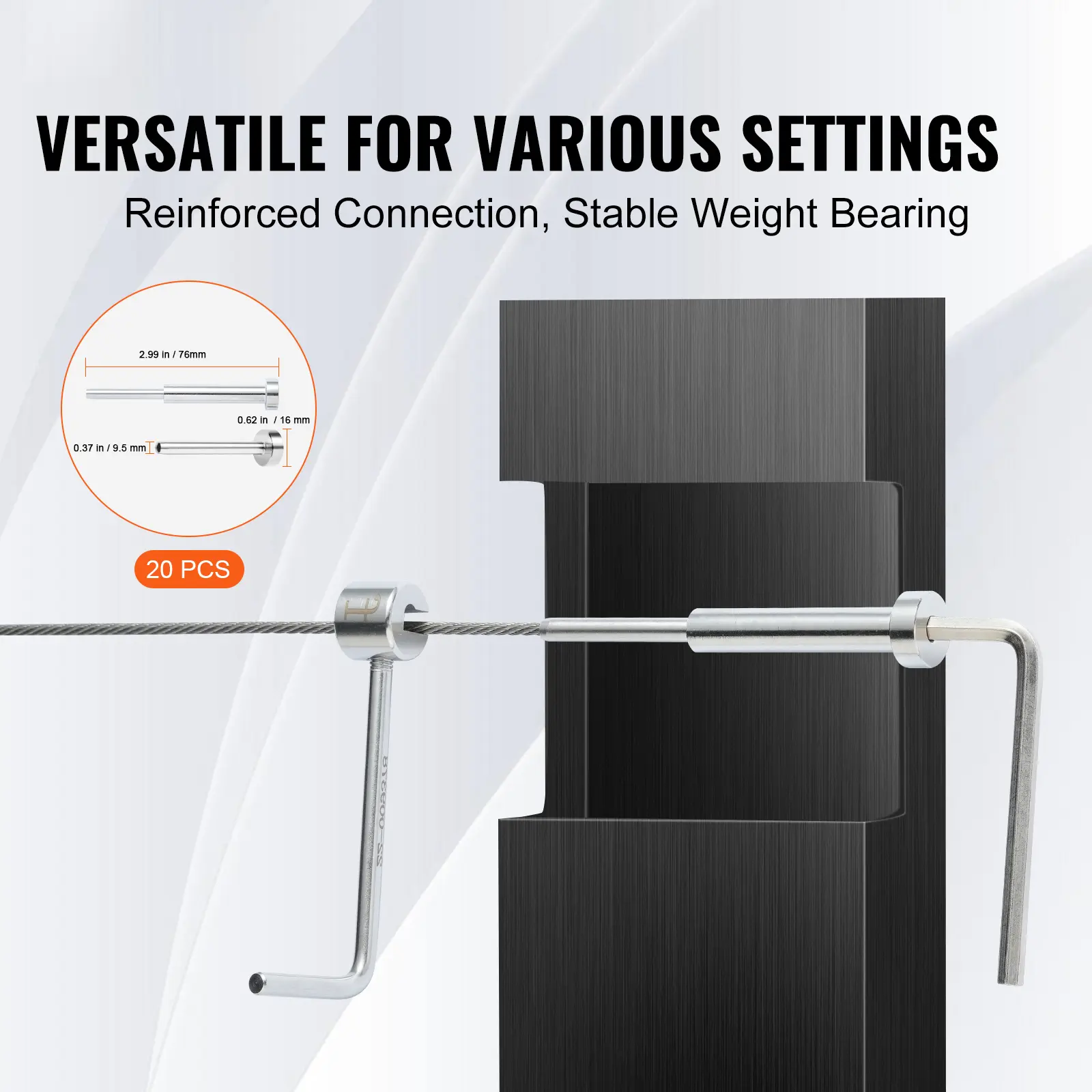 SucceBuy 20/30/40 Pack Invisible Cable Railing kit T316 Stainless Steel 1/8" Invisible Receiver and Swage Stud End for Post