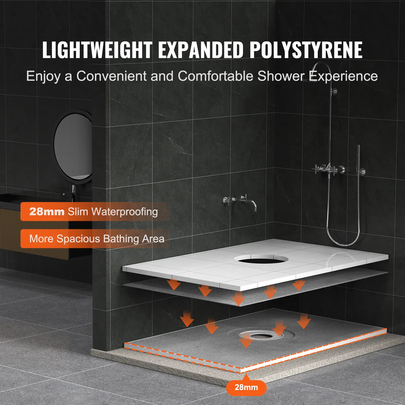 SucceBuy Shower Curb Kit Shower Pan Kit with Central Drain Lightweight EPS Shower Installation Slope Sticks Fit for Bathroom