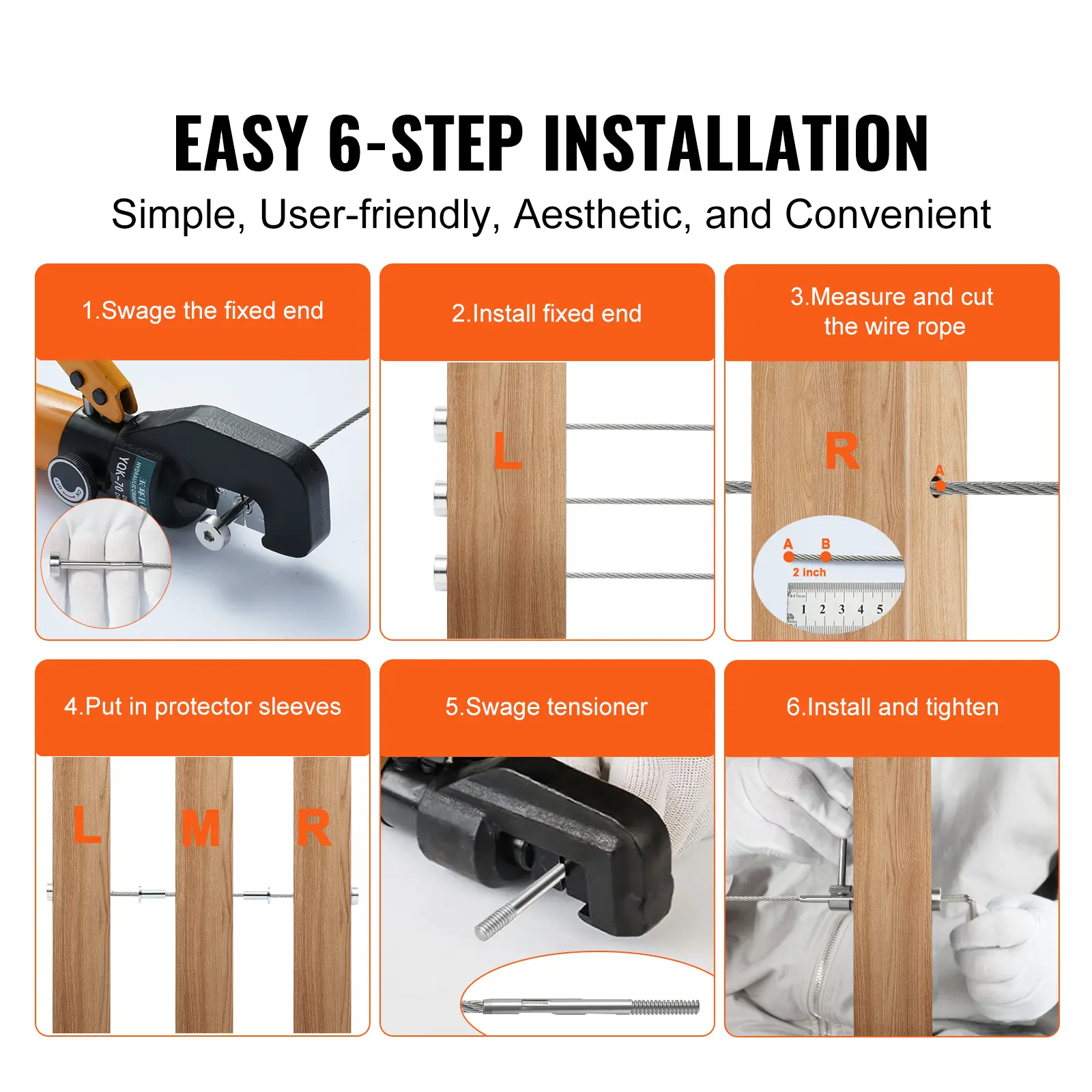 SucceBuy 20/30/40 Pack Invisible Cable Railing kit T316 Stainless Steel 1/8" Invisible Receiver and Swage Stud End for Post
